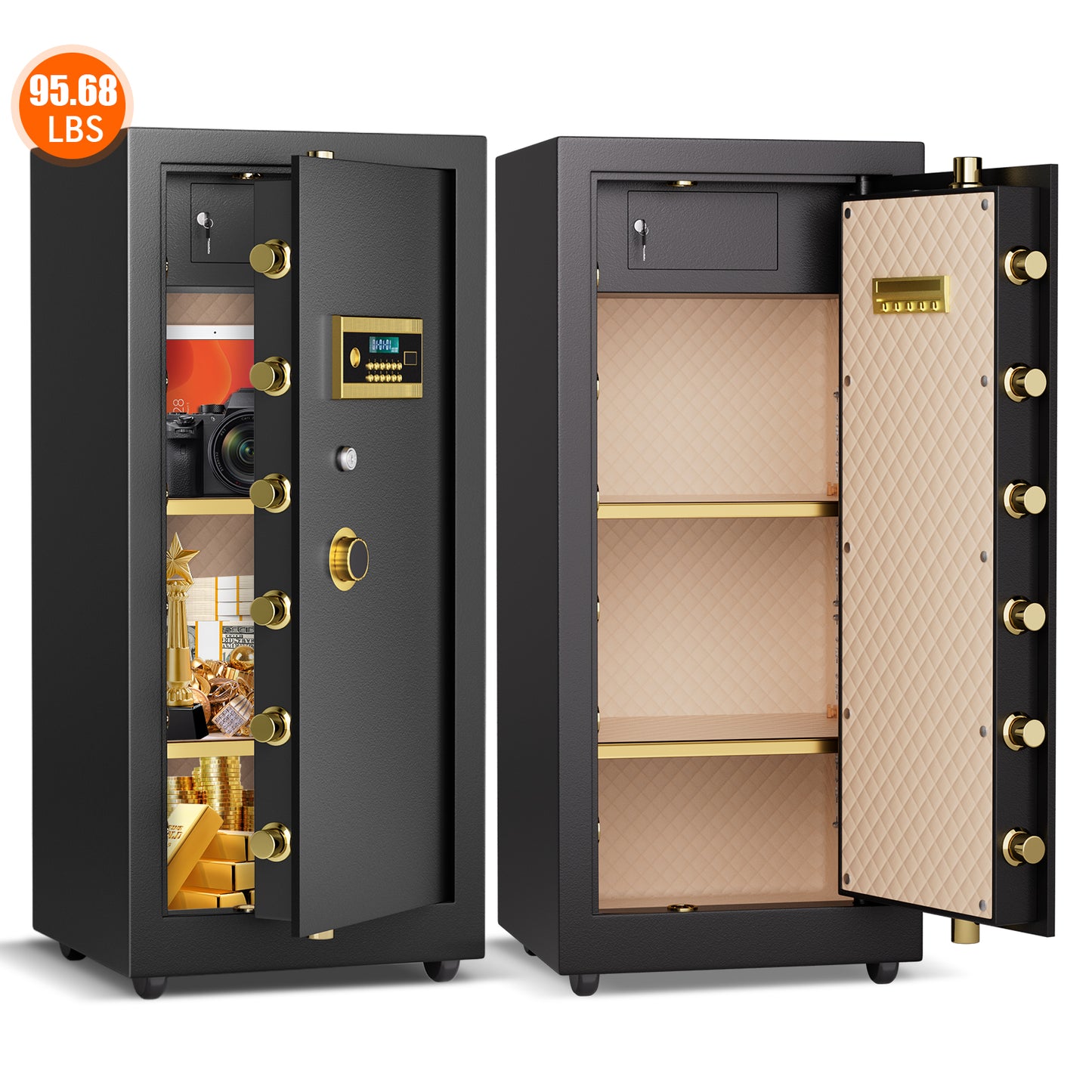 Omethey K3-100D-1 Safe, 39.37''H Extra Large Fireproof Safes Box, 9.0 Cubic Feet Heavy Duty Safe with Adjustable Shelf & Seperate Lock Box, Home Floor Safes with LCD Screen for Doc Cash Jewelry Valuables