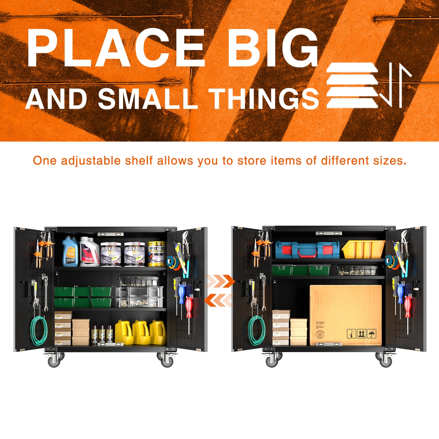 Metal Cabinet with Wheels,Black Rolling Storage Cabinet with Locking Doors and Adjustable Shelves,Small Metal Garage Storage Cabinet with Wheels for Home,Kitchen,Office,Warehouse(36”H)