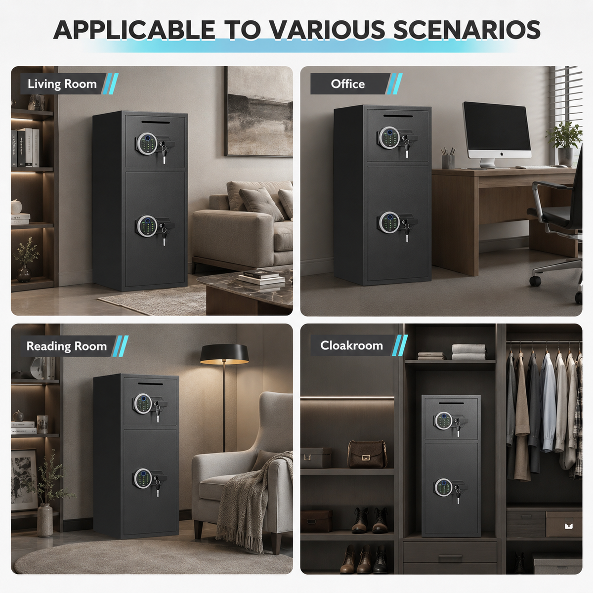 HK-KL-85W 7.0 Cu ft Biometric Safe Box With Mute Function and LED Light, Large Home Safes with Deposit Slot & Dual Alarm System, Security Box for Valuables