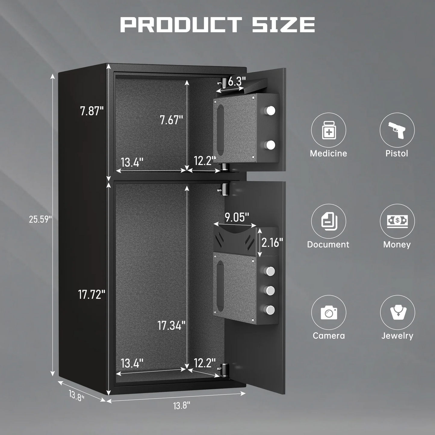 Riflewell fireproof Safe Box, 6.0 Cub Heavy Duty Large Safe with Dual Alarm System, Home Safe with Deposit Slot and Backlit Keyboard