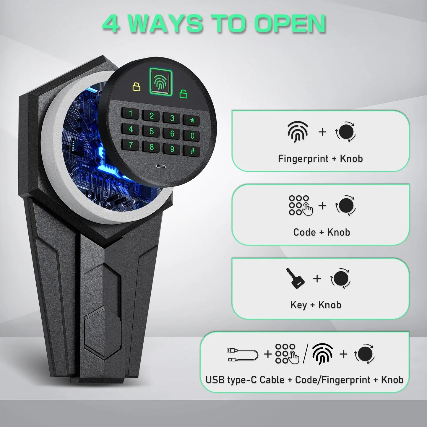 Riflevault 2-3 Biometric Fingerprint Gun Safe for Guns and Pistols, Quick Access Gun Safe with Silent Mode and Alarm System, Gun Cabinet with Removable Shelf and 2 Adjustable Gun Slots