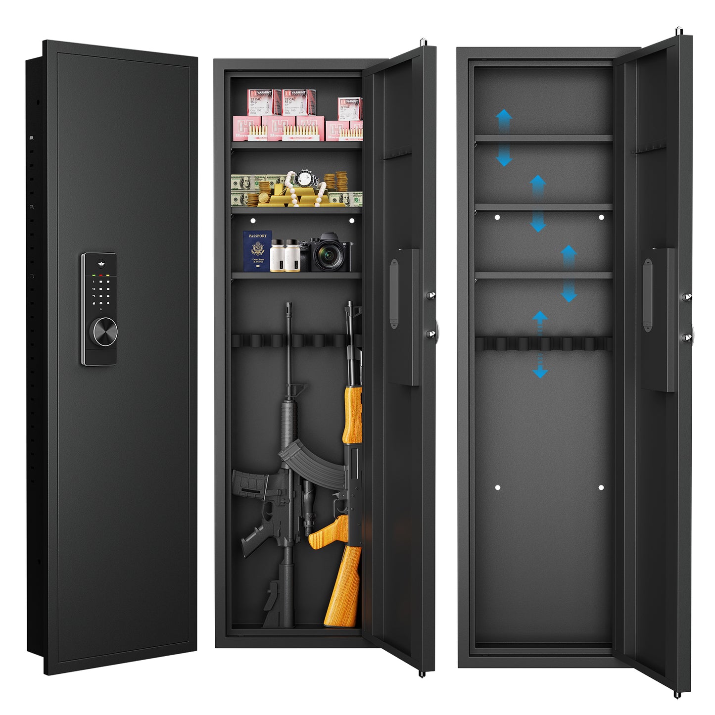 53" Tall Wall Safe, Hidden Wall Safes Between the Studs for Home Shotguns and Pistols, Wall Safes With Removable Shelf and Ammo Storage Shelf, Large Wall Long Safe for Money Documents Valuables