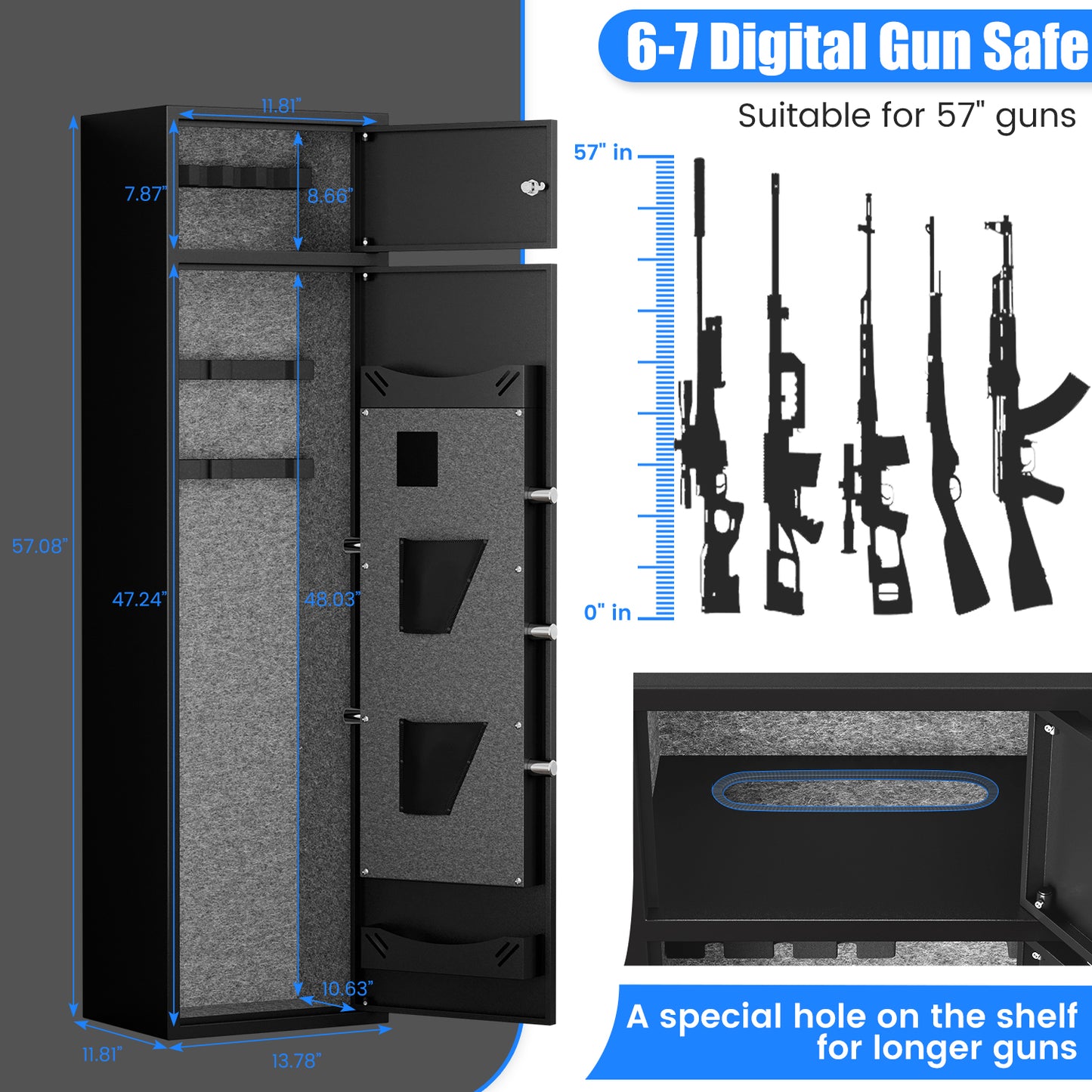 OME G3-145DB Gun Safe, 5-7 Digital Gun Safe with Separate Lock Box, Large Gun Storage with Pistol Bag & Metal Storage Box