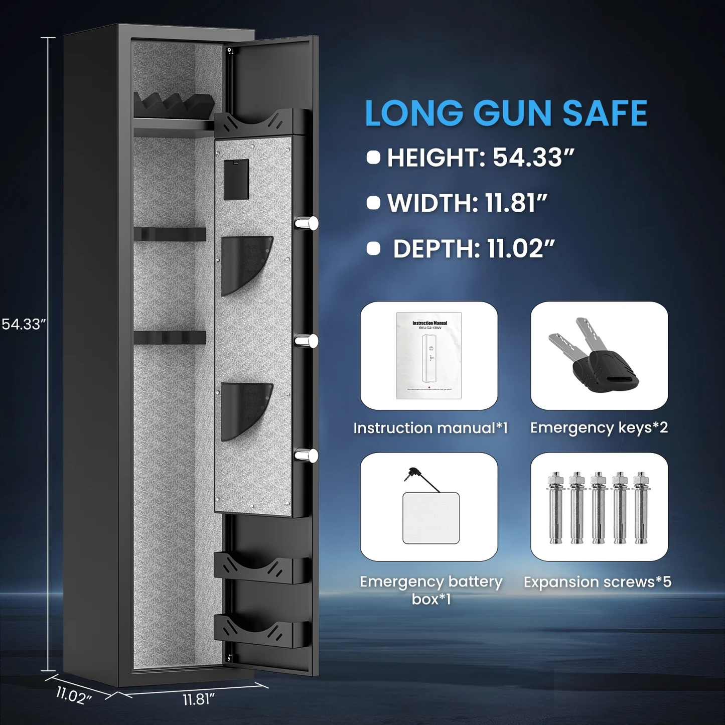 Biometric Gun Safe, 5-7 Gun Fingerprint Gun Safes for Home Guns and Shotguns, Quick Access Long Gun Safe for Home with LCD Keypad,LED Light, 3 Adjustable Racks,Ammo Box