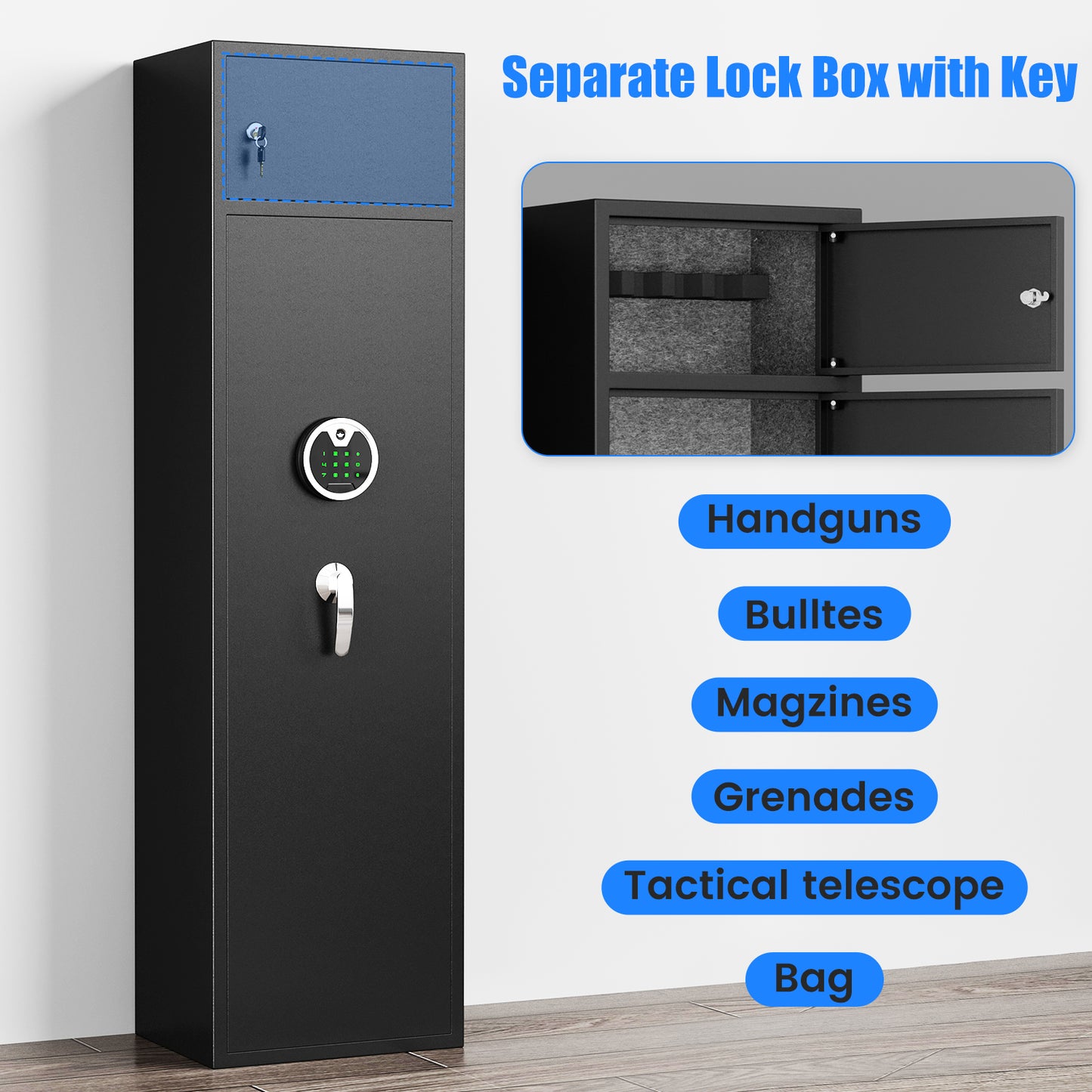 OME G3-145DB Gun Safe, 5-7 Digital Gun Safe with Separate Lock Box, Large Gun Storage with Pistol Bag & Metal Storage Box