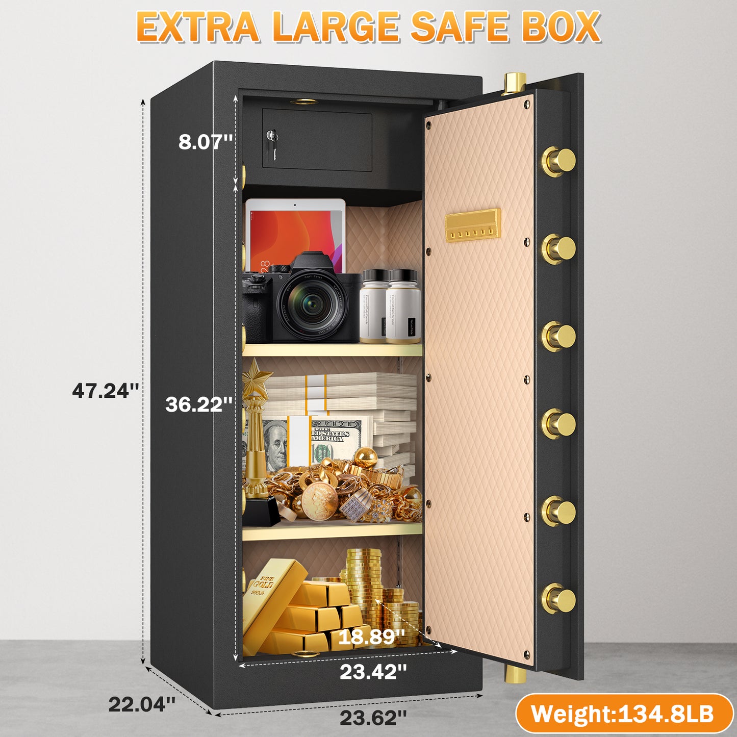 OME K3-120D Extra Large Safe Box, 14.1 Cubic Feet Heavy Duty Big Safe with Security Double Key Lock & Seperate Lock Box