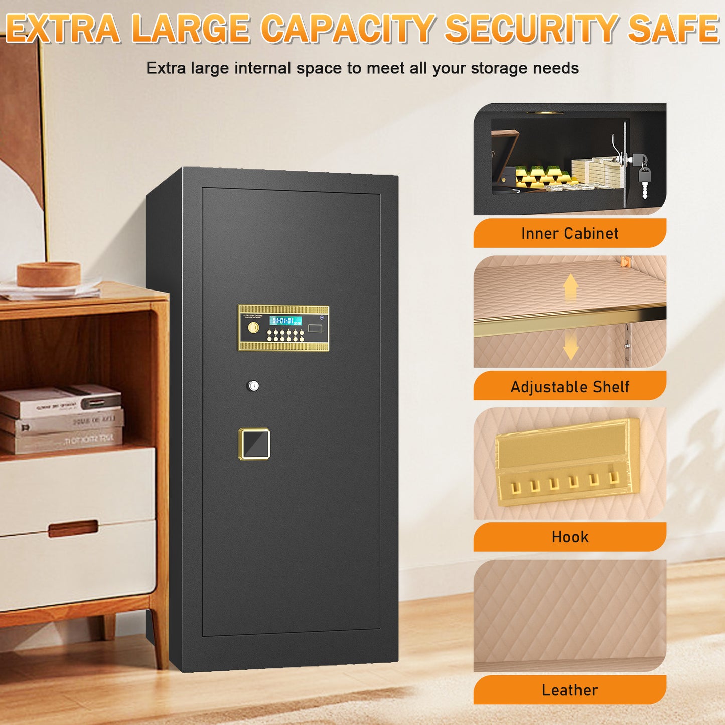 OME K3-120D Extra Large Safe Box, 14.1 Cubic Feet Heavy Duty Big Safe with Security Double Key Lock & Seperate Lock Box