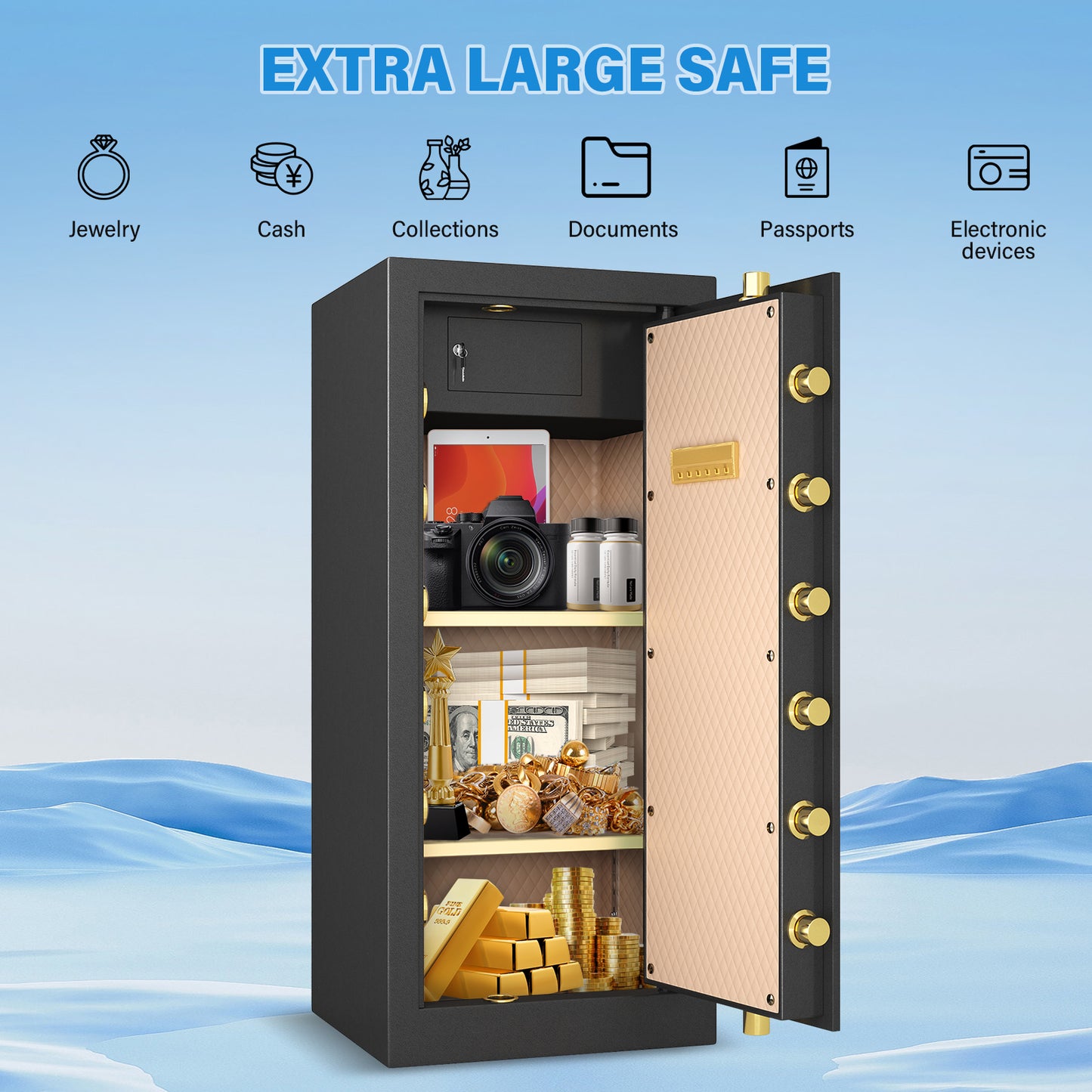 BM-K3-150D-Extra Large Safe Box, 17.6 Cubic Feet Heavy Duty Big Safe with Security Double Key Lock & Seperate Lock Box