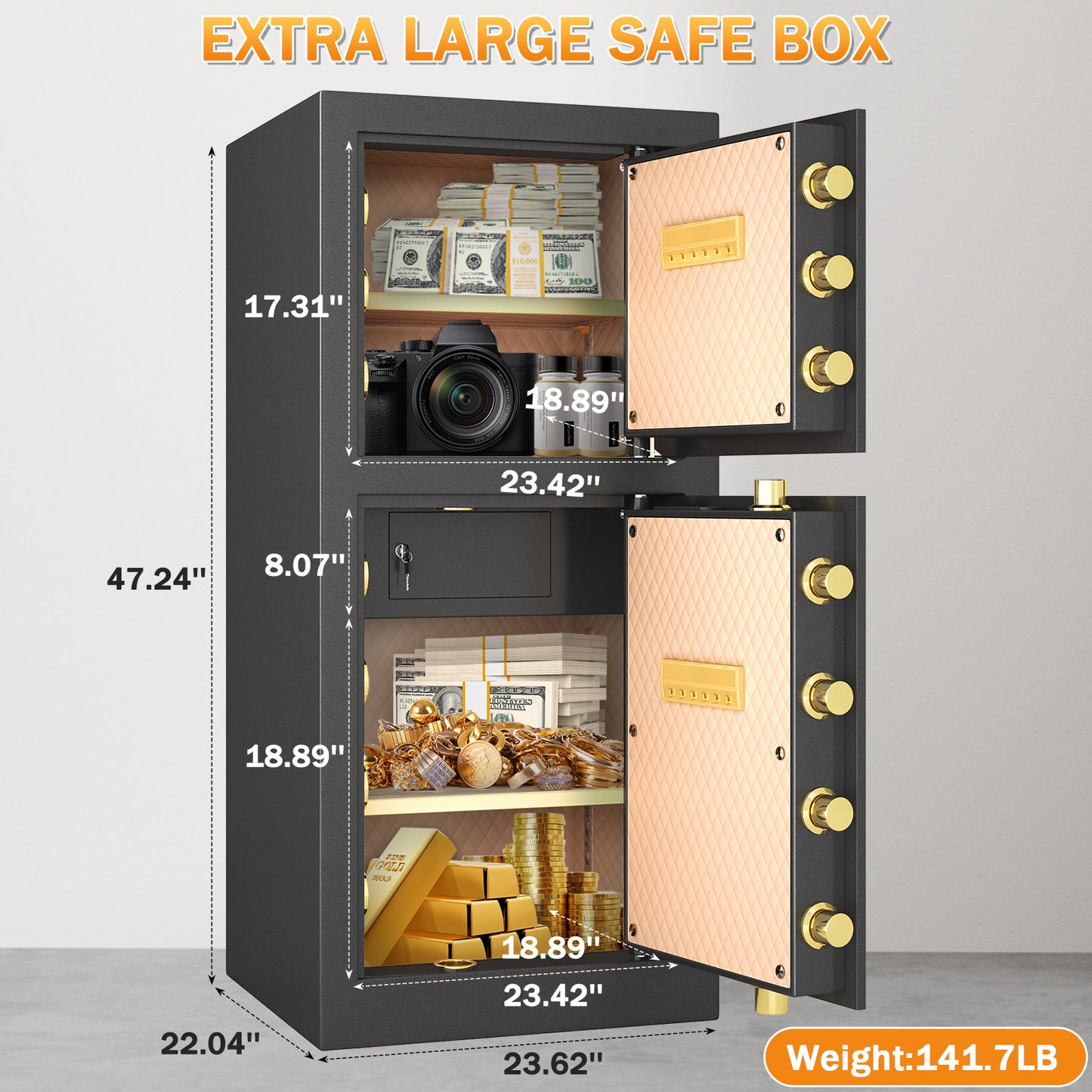 OME K3-120S Extra Large Safe Box, 13.8 Cubic Feet Heavy Duty Big Safe with Security Double Key Lock & Seperate Lock Box