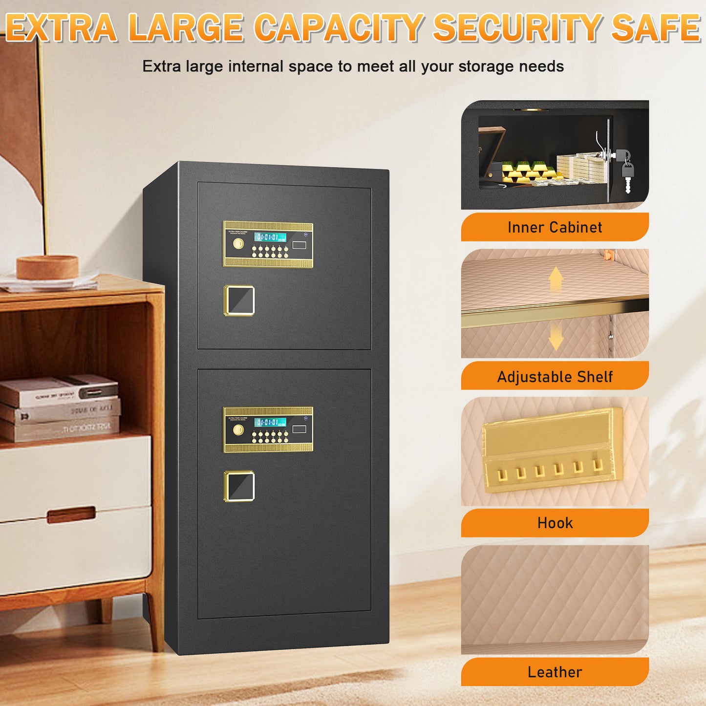 OME K3-120S Extra Large Safe Box, 13.8 Cubic Feet Heavy Duty Big Safe with Security Double Key Lock & Seperate Lock Box