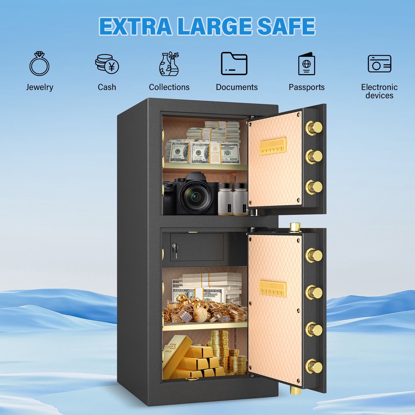 13.8 Cub FeetBM-K3-120S Extra Large Safe Box, Heavy Duty Big Safe with Security Double Key Lock & Seperate Lock Box