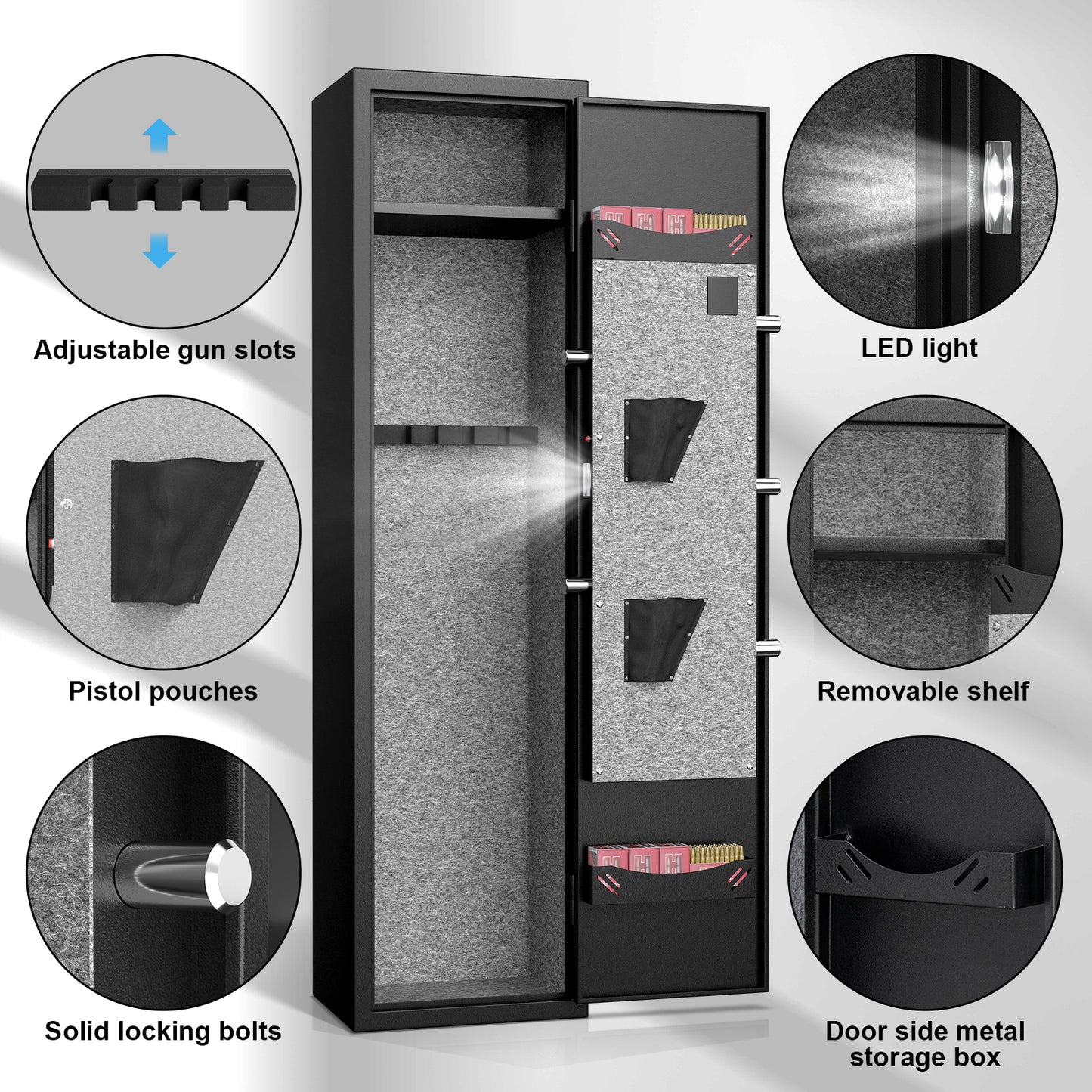 2 Gun Safe, Gun Safe for Long Guns and Pistols with Digital Keypad and Silent Mode, Gun Cabinet with Adjustable Gun Slot and Removable Shelf
