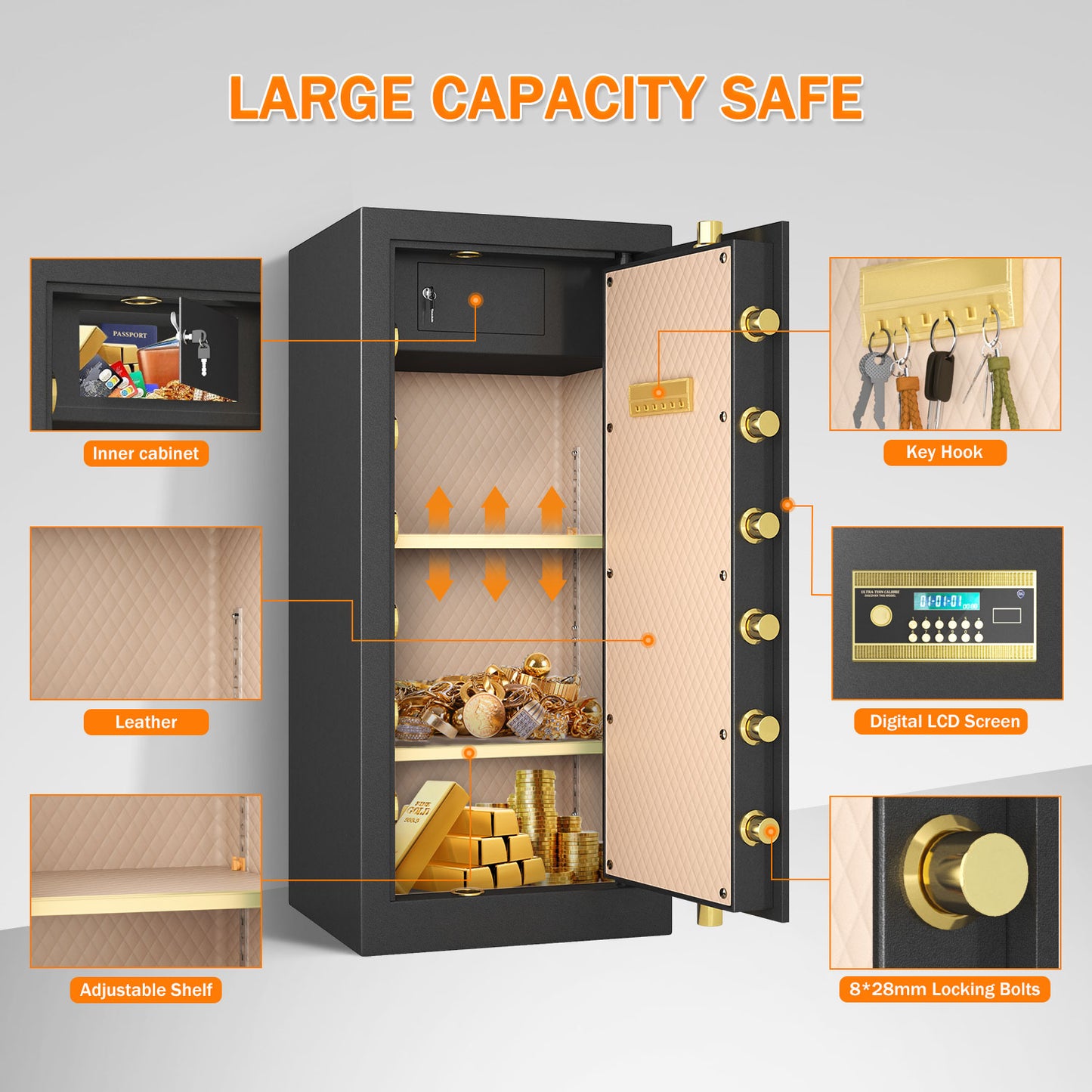 KAV Extra Large Safe Box, 14.1 Cubic Feet Heavy Duty Big Safe with Security Double Key Lock & Seperate Lock Box