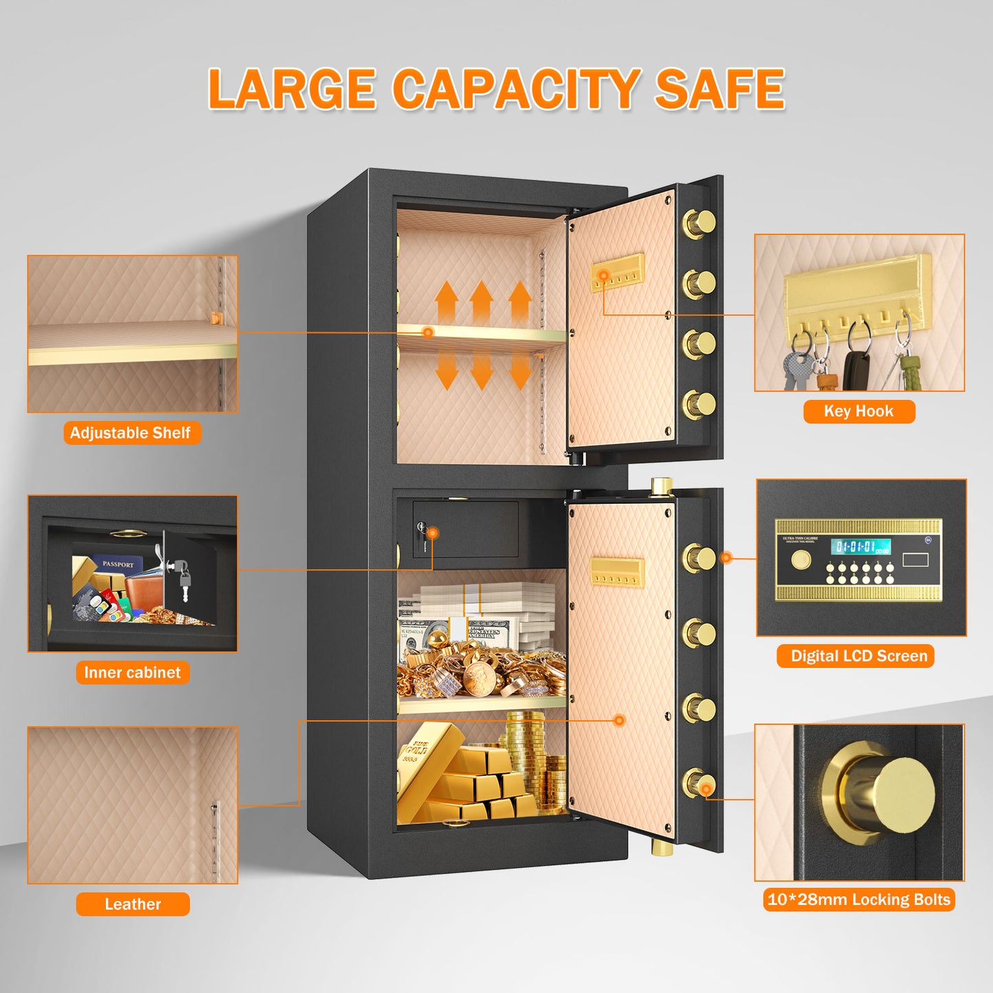 KAV Extra Large Safe Box, 17.3 Cubic Feet Heavy Duty Big Safe with Security Double Key Lock & Seperate Lock Box