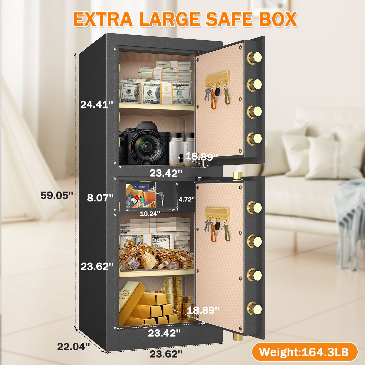 KAV Extra Large Safe Box, 17.3 Cubic Feet Heavy Duty Big Safe with Security Double Key Lock & Seperate Lock Box