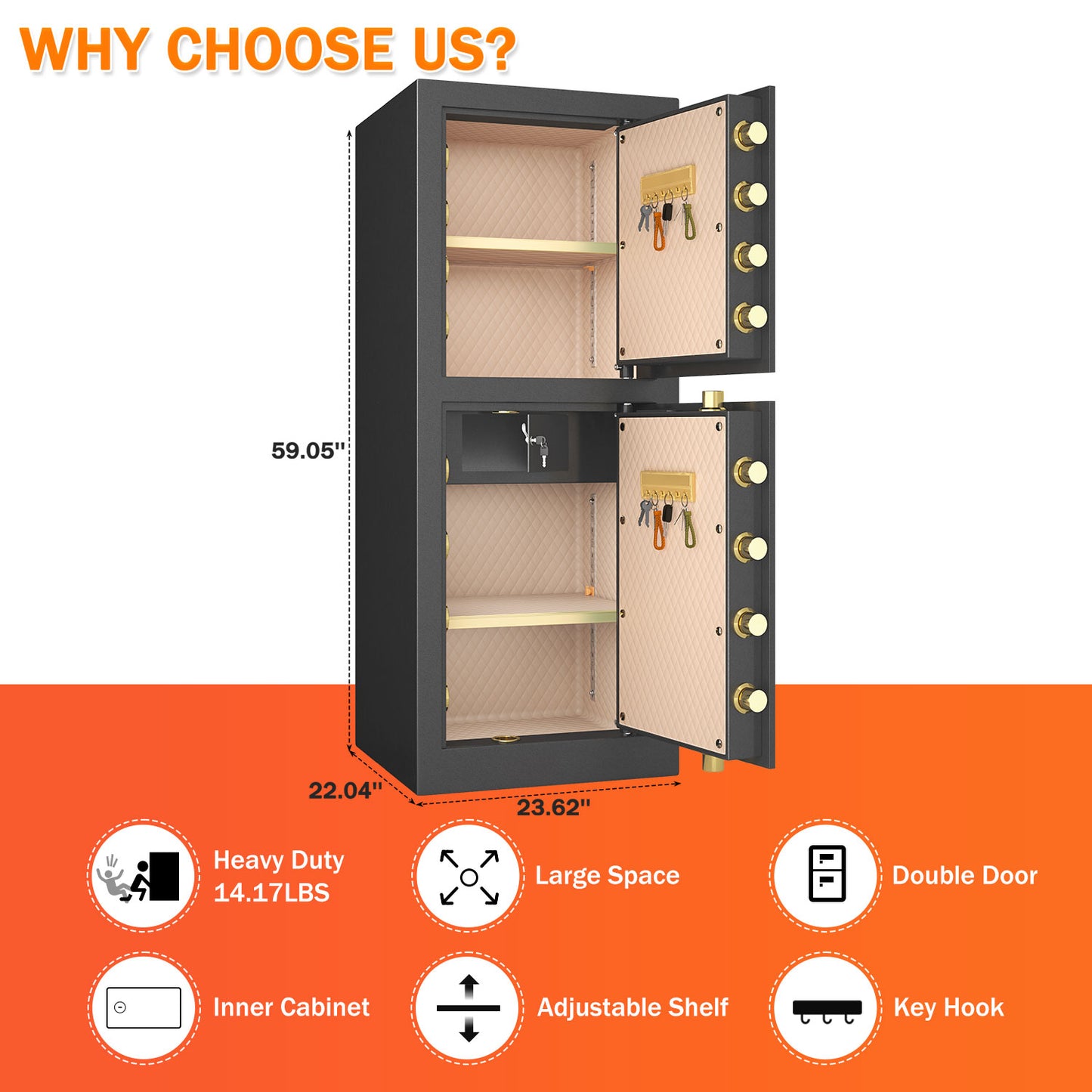 KAV Extra Large Safe Box, 17.3 Cubic Feet Heavy Duty Big Safe with Security Double Key Lock & Seperate Lock Box
