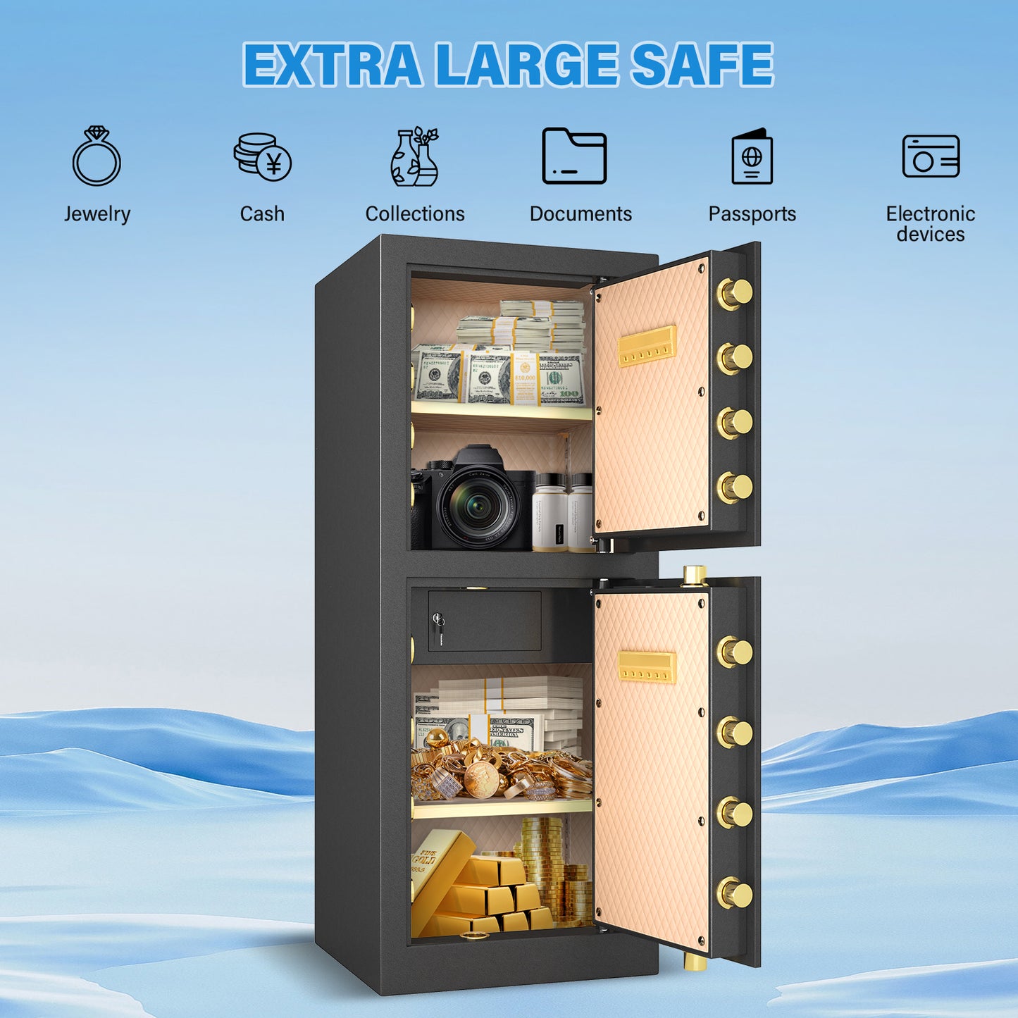 BM-K3-150S 17.3 Cub Feet Heavy Duty Big Safe,Extra Large Safe Box with Security Double Key Lock & Seperate Lock Box