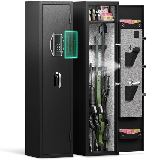 3-4 Gun Safe for Rifles and Pistols,Quick Access Password Gun Safe,High Security Metal Rifle Safe Locker with Removable Shelf and 2 Adjustable Gun Slots