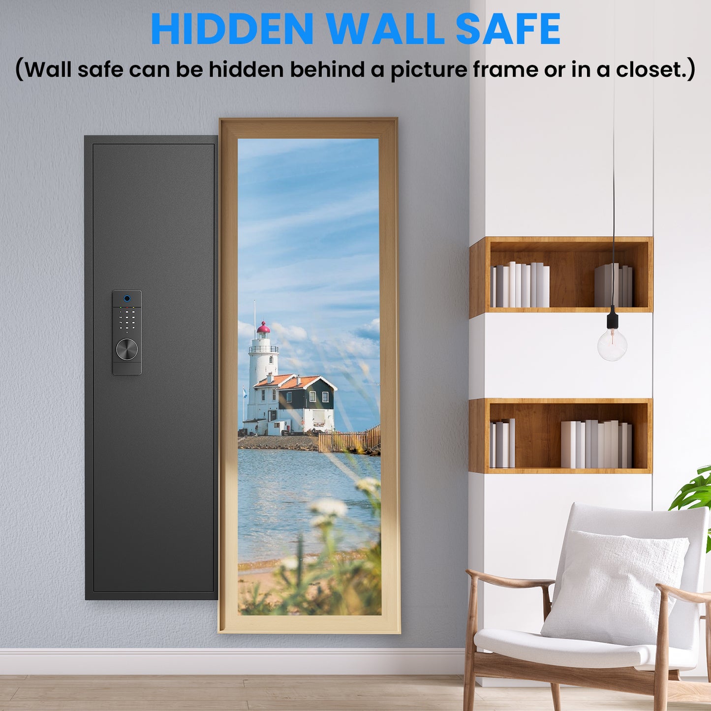 Fingerprint Touch Panel In-Wall Safe,Hidden Wall Gun Safe for Rifles and Pistols with Adjustable Shelves,Assembled Storege Gun Safe for Firearm and Valuables (Black-Fingerprint)