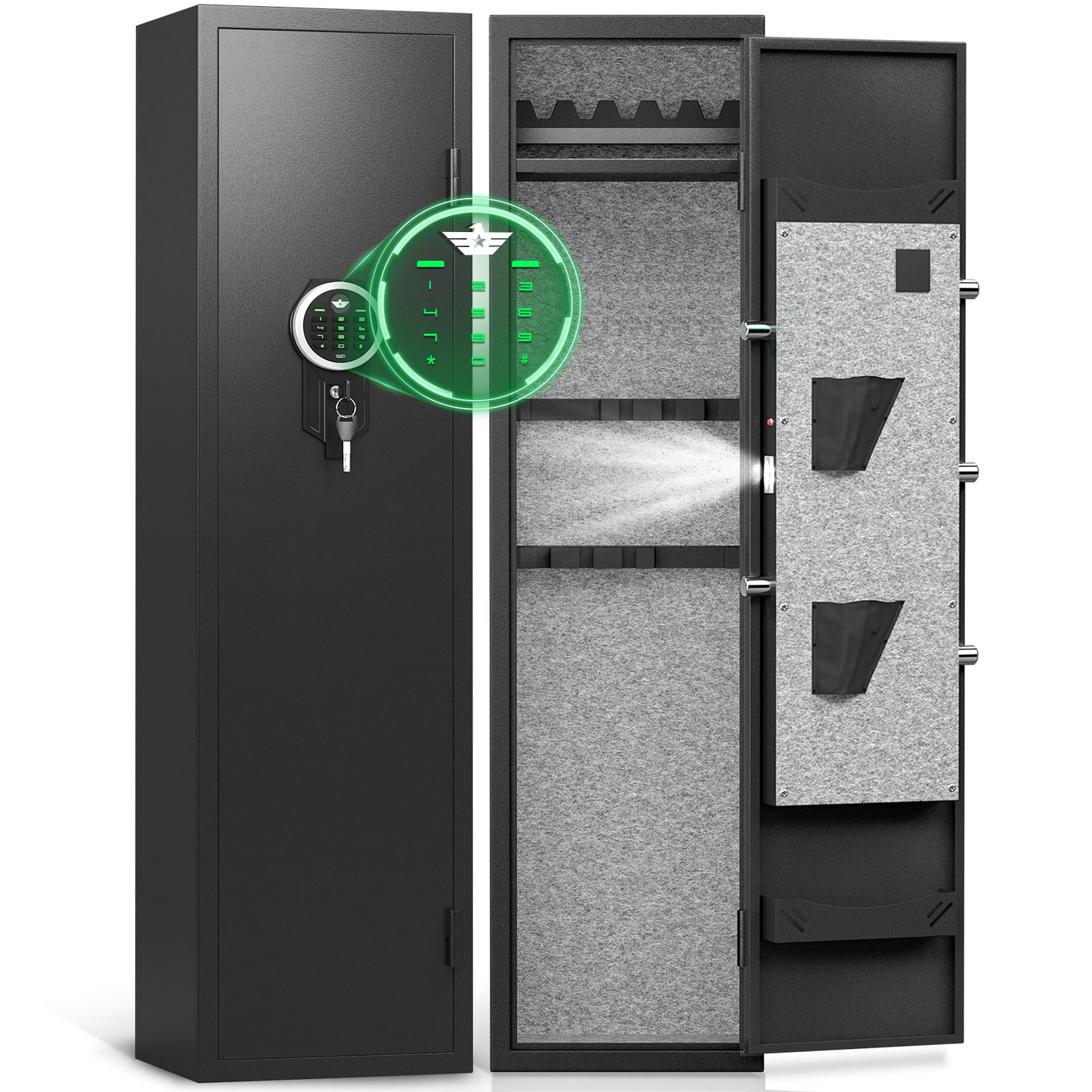 Riflevault 3-5 Gun Safe for Shotguns and Pistols, Quick Access Gun Cabinets with Adjustable Gun Racks and Removable Shelf