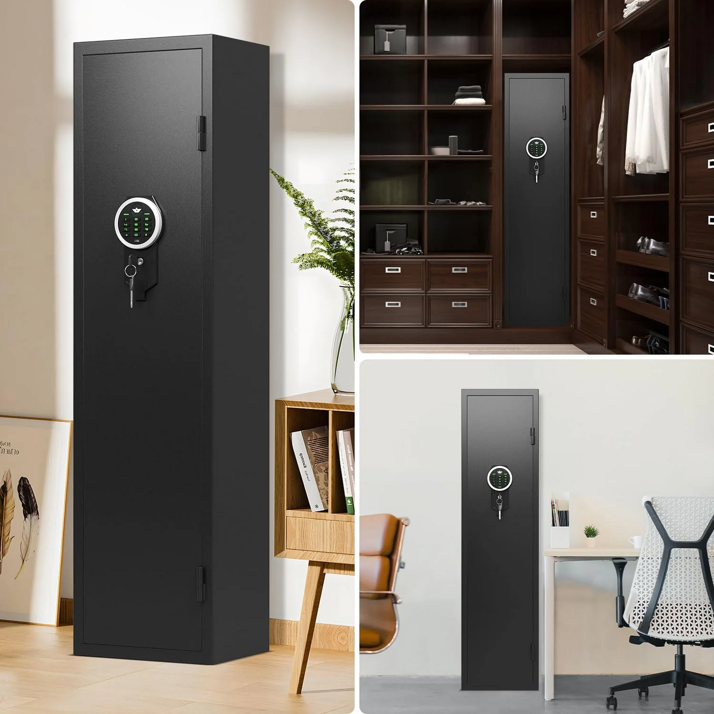 Riflevault 3-5 Gun Safe for Shotguns and Pistols, Quick Access Gun Cabinets with Adjustable Gun Racks and Removable Shelf