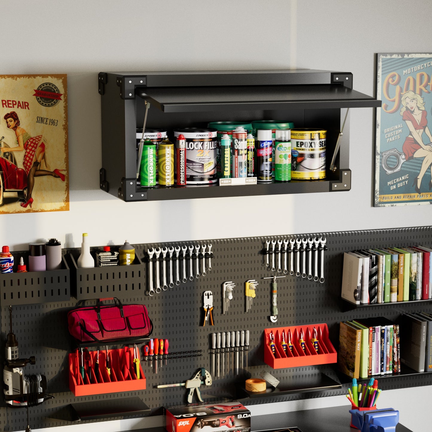 Metal Wall Storage Cabinet with Up-Flip Door, Small Wall-Mounted Storage Cabinet for Kitchen, Garage, Office, Black, Assembly Required