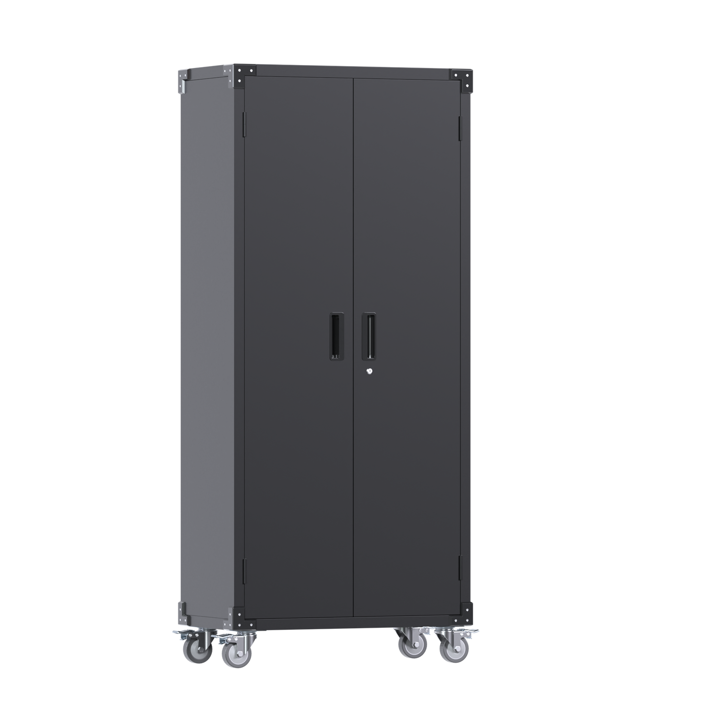 Metal Storage Cabinet with Wheels, 72" Black Garage Rolling Cabinet with Doors and 4 Shelves, Steel Locking Cabinets Tall Tool Lockable Storage Cabinets for Basement, Pantry, Home Office