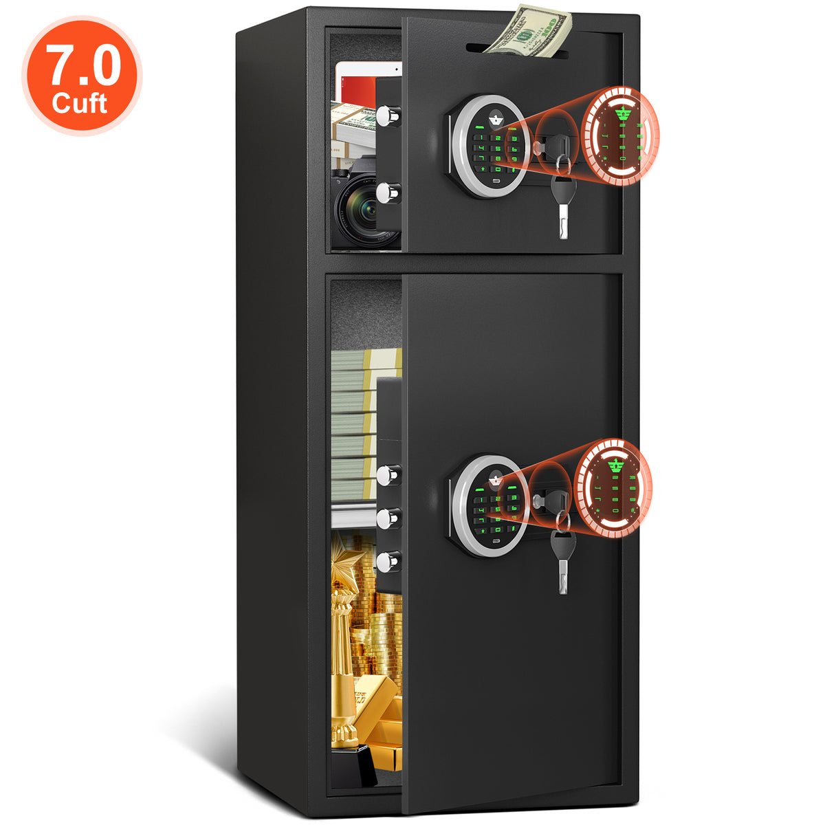 SDI KM-85 7.0 Cu ft Large Safe Box, Money Safe With Adjustable Shelf and LED Light, Digital Keypad, Home Safes with Deposit Slot & Dual Alarm System, Security Box for Valuables