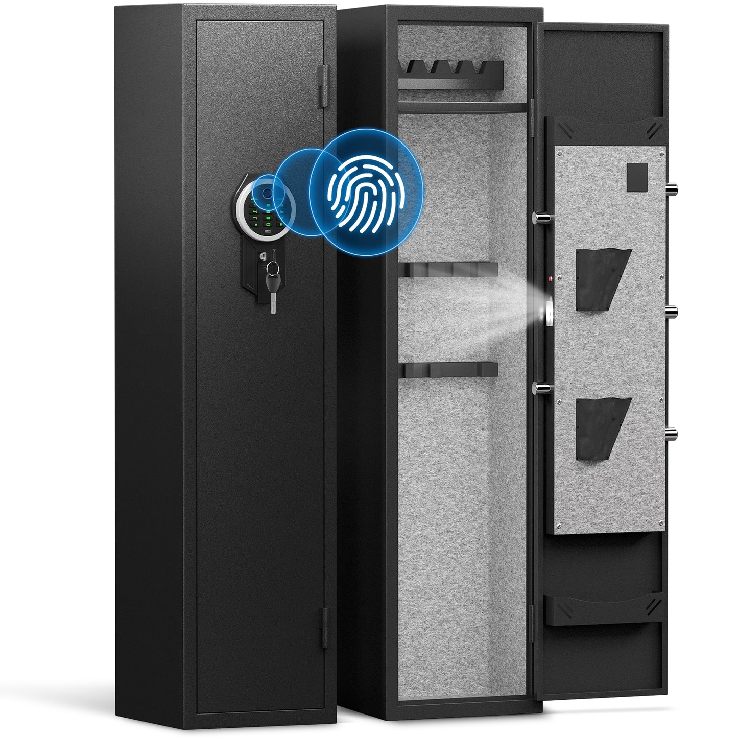 BM-GKM-138W-3-5 Gun Safe, Quick Access Biometric Fingerprint Gun Safe for Pistols, Gun Safe with Silent Mode and Alarm System, Gun Cabinet with Removable Shelf and 3 Adjustable Gun Slots