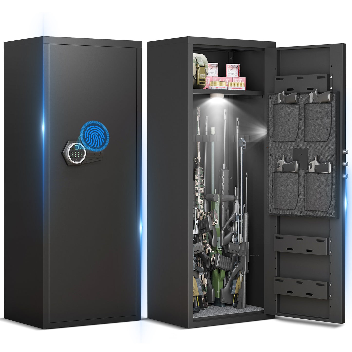 Biometric Fingerprint Gun Safe with Removable Shelf and 3 Magnetic Gun Slots, 10-12 Unassembled Large Gun Safe for Rifles and Pistols, Gun Cabinet with Magnetic Induction Light and Storage Bag