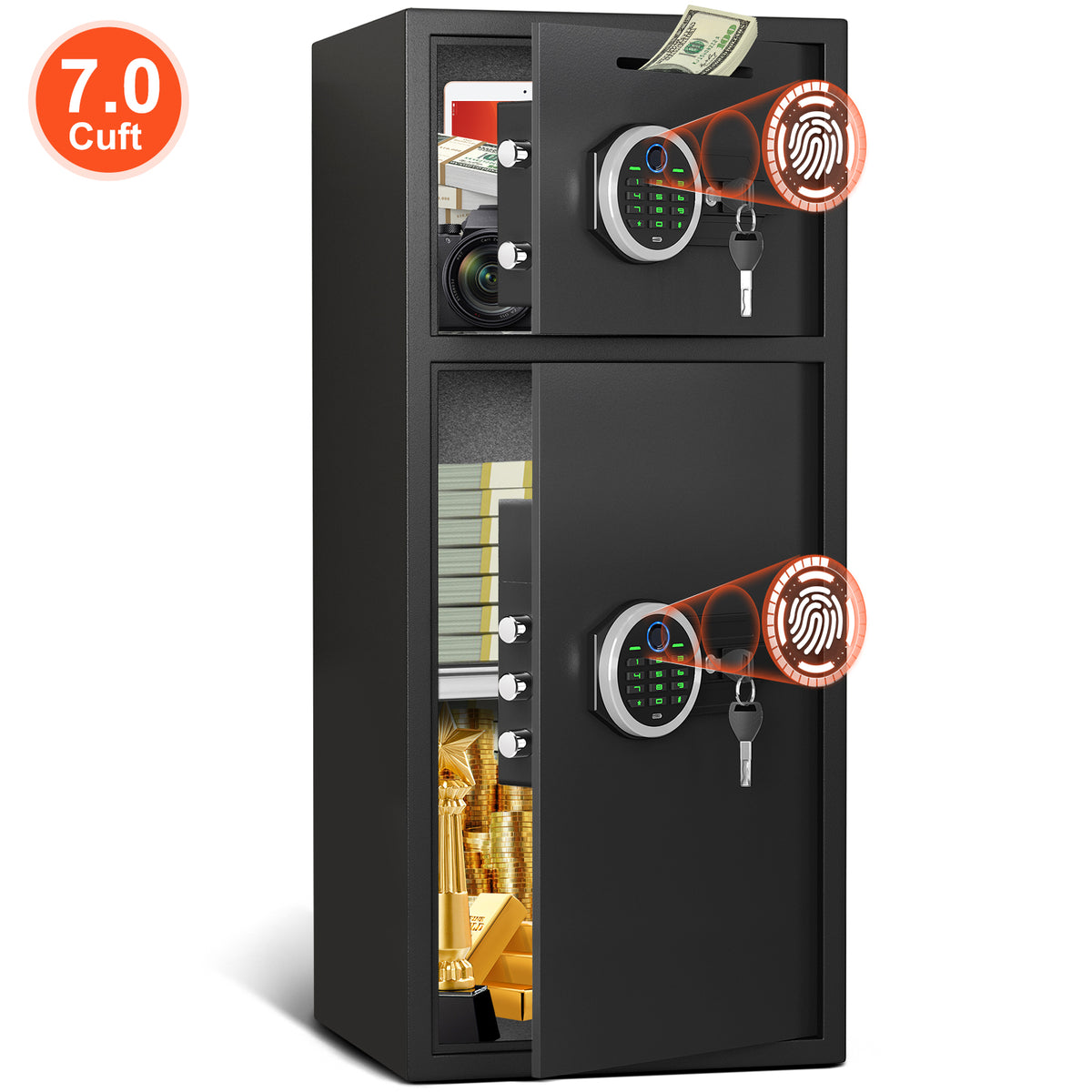 SDI KM-85W 7.0 Cu ft Biometric Safe with Fingerprint, Money Safe Box With Adjustable Shelf and LED Light, Digital Keypad, Home Safes with Deposit Slot & Dual Alarm System, Security Box for Valuables