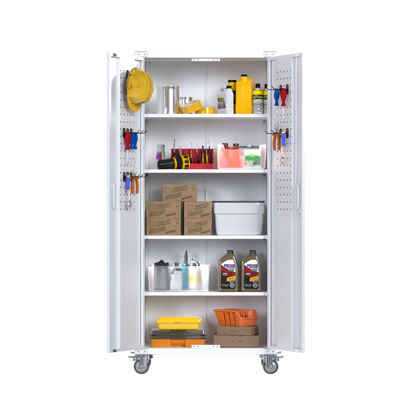 Metal Garage Cabinets with Wheels, 72" Rolling Storage Cabinet with Pegboards and Shelves, Tall Tool Cabinet with Locking Doors for Garage,Home Office,Warehouse(White)