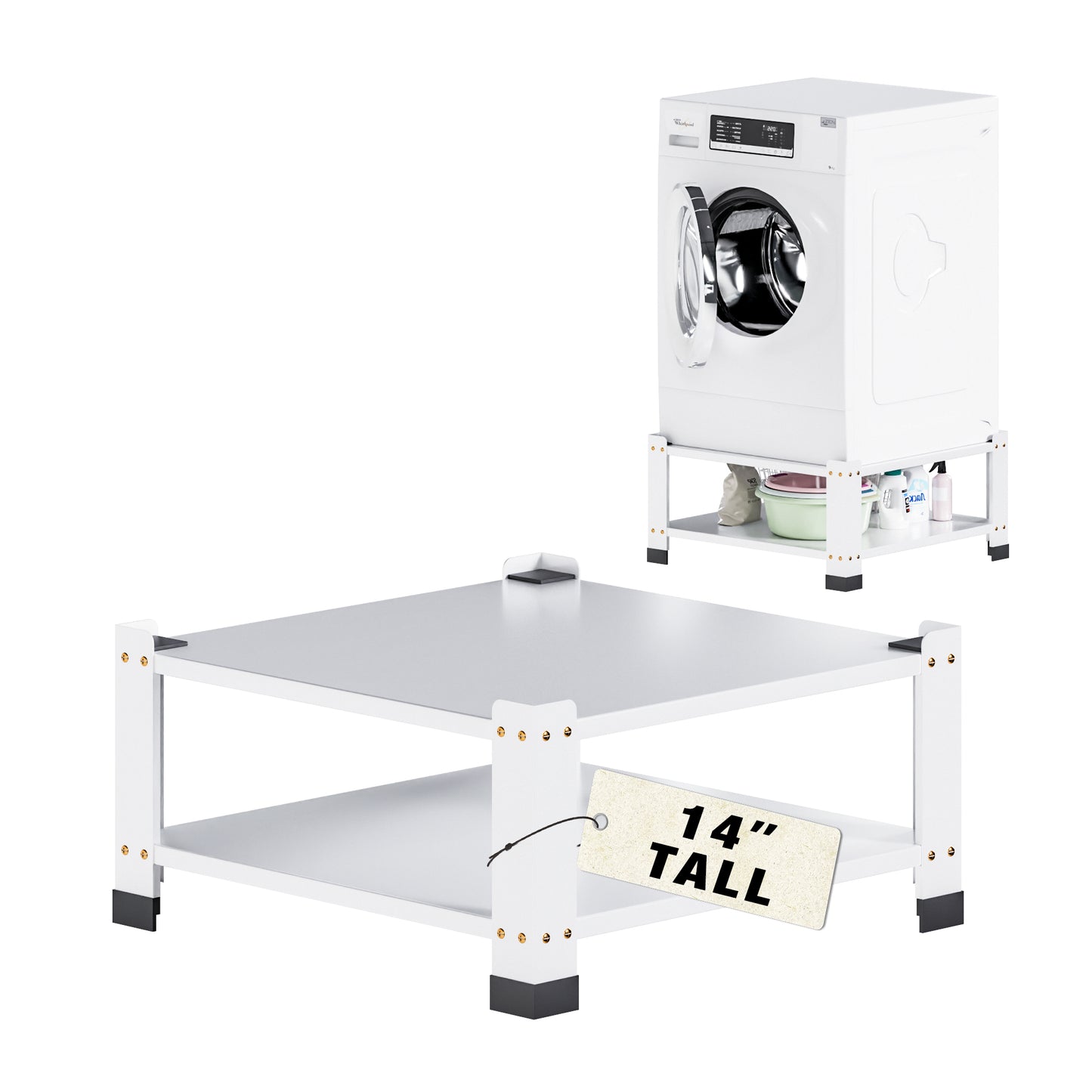 Laundry Pedestal 14" Height, Washer and Dryer Pedestals with Storage Shelf, 700lbs Weight Capacity Washing Machine Stands for Most Washers and Dryers, Assembly Required