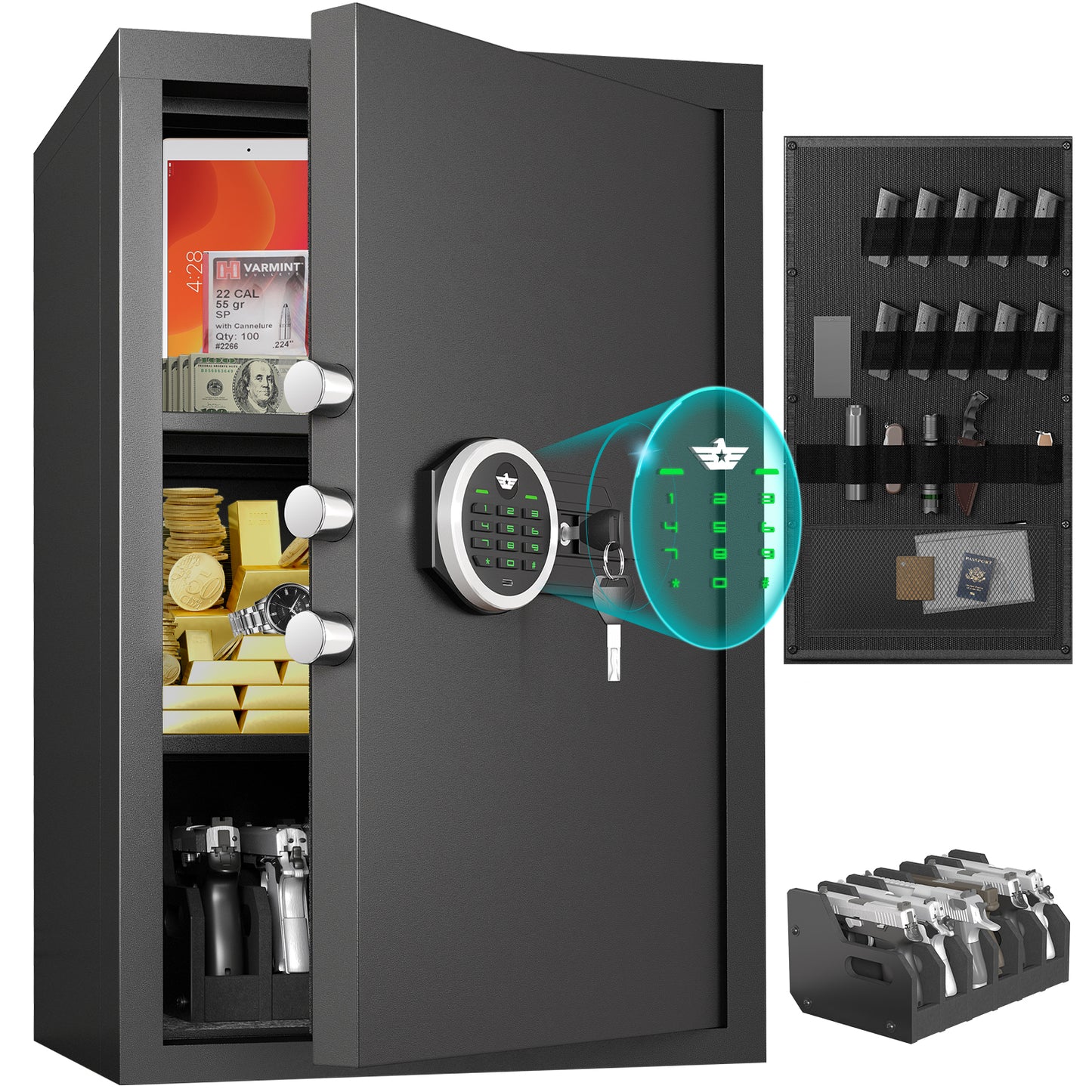 6.0 Cu ft Large Safe Box, Unassembled Digital Money Safe with Backlit Keypad & Dual Alarm, Home Safe with Pistol Rack, Door Organizer & Two Shelves, Heavey Duty Safe for Valuables, Guns and Documents