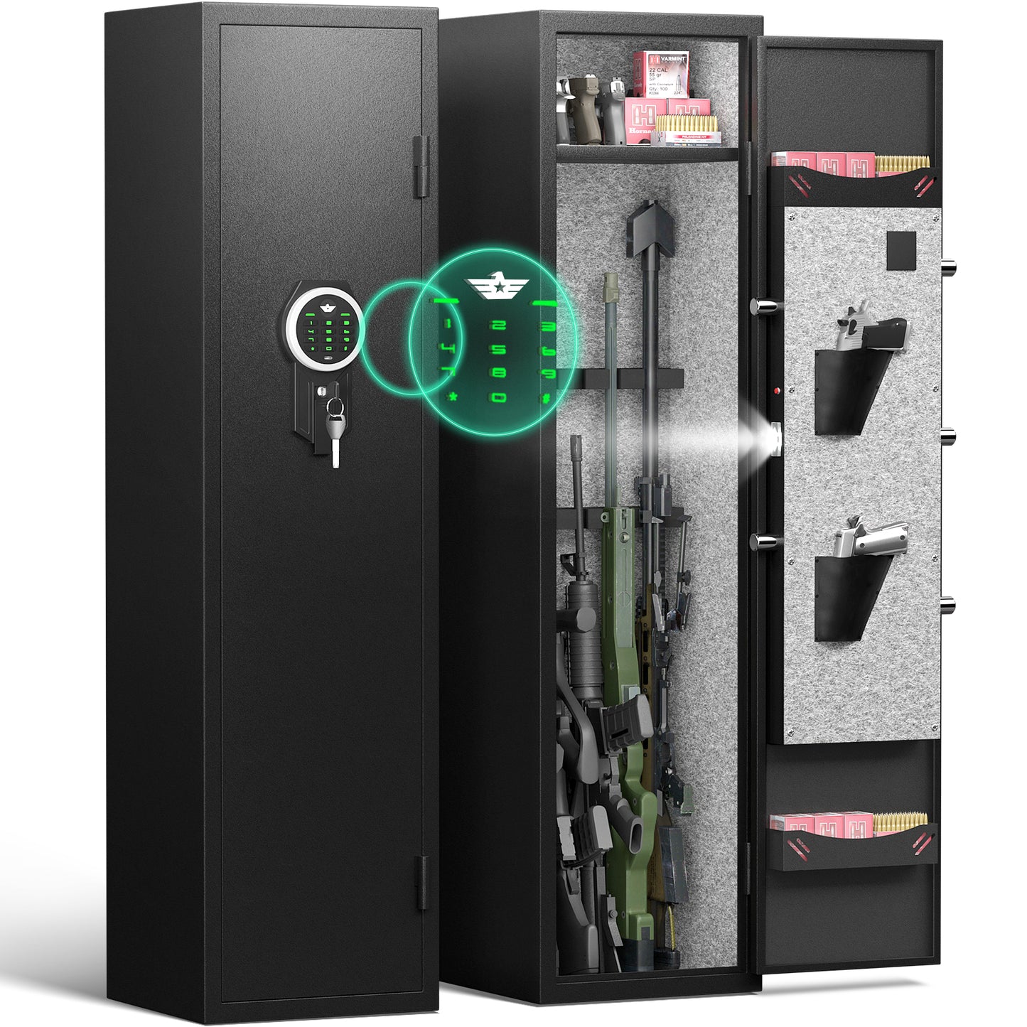 Gun Safe, 4-5 Gun Rifle Safe for Home Rifle and Pistols, Quick Access Gun Safes with Drawer, Removable Shelf and Pistol Bags, Digital Keypad Gun Safe with Adjustable Gun Rack