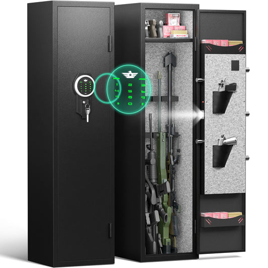 Gun Safe, 4-5 Gun Rifle Safe for Home Rifle and Pistols, Quick Access Gun Safes with Drawer, Removable Shelf and Pistol Bags, Digital Keypad Gun Safe with Adjustable Gun Rack