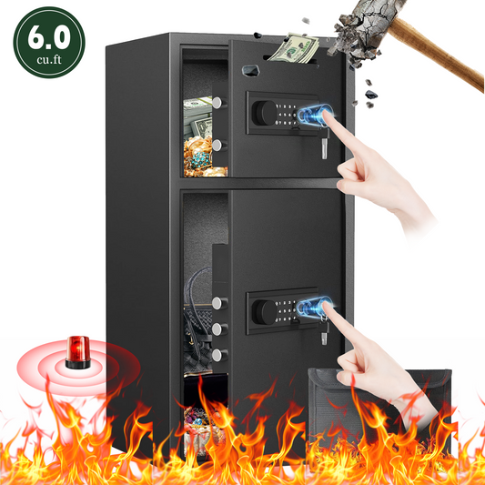 BM- K1-65W 6.0 Cuft Large Biometric Fingerprint Safe Fireproof Waterproof, Anti-Theft Money Safe Box with Deposit Slot & Dual Alarm System, Backlit Keypad Security Document Safe for Home Office Hotel
