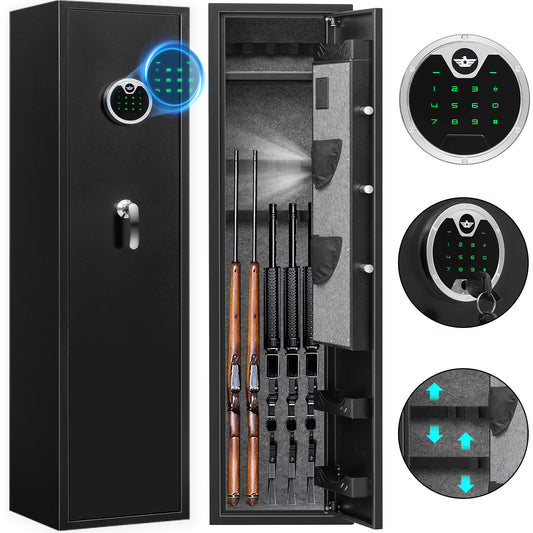 Digital Gun Safe, 3-5 Gun Rifle Safes for Home Rifles and Pistols, Long Gun Safe with Adjustable Support Frame, Pistols Rack, Ammo Storage Shelf and Pistol Bag