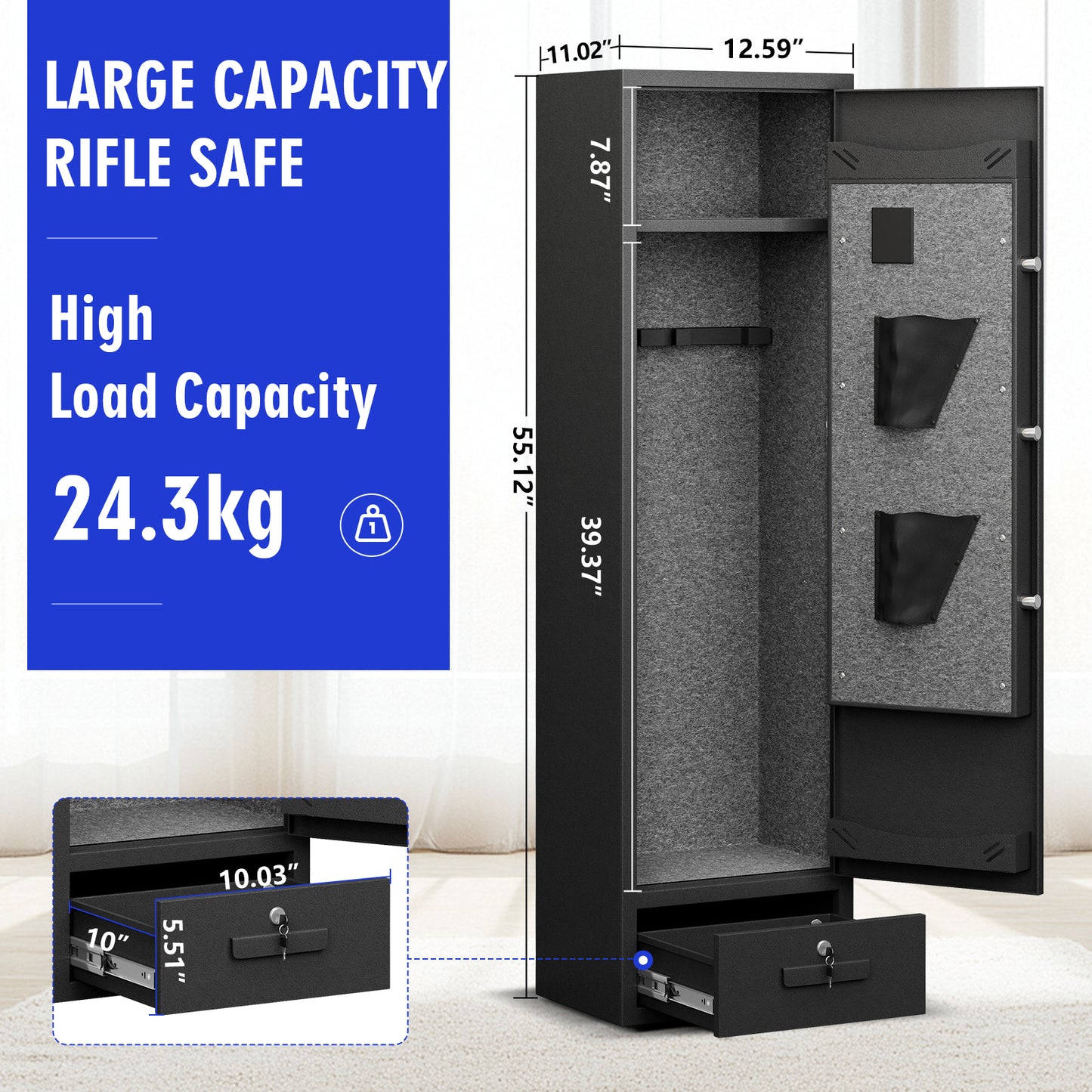 BM-GKM-140 6 -7 Gun Safe, Gun Cabinet for Home Office,Digital gun safe with Keypad and Dual Alarm System