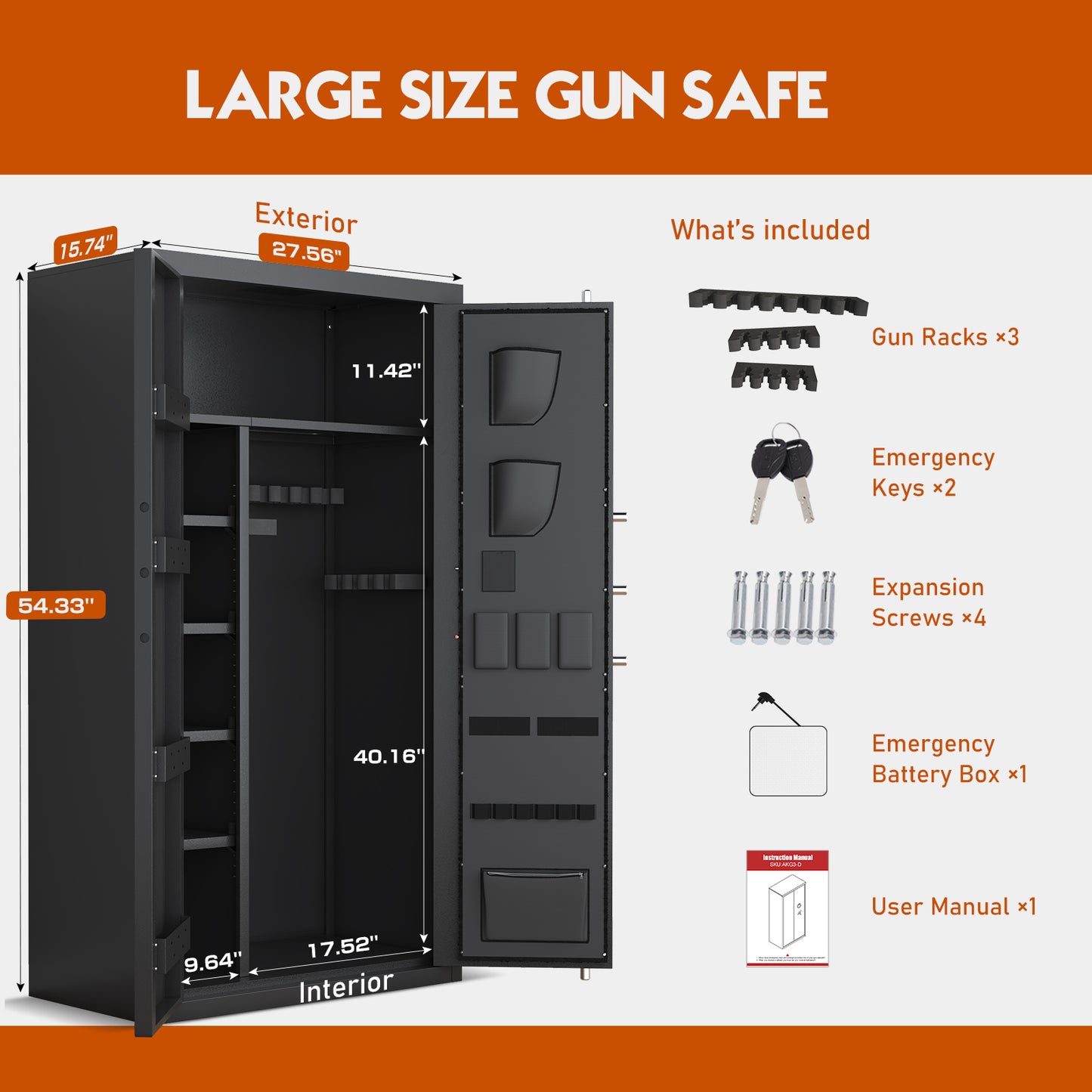 OME AKG3-132D 30-40 Large Gun Safe for Pistol, Unassembled Gun Safe with LCD Keypad and Adjustable Shlef