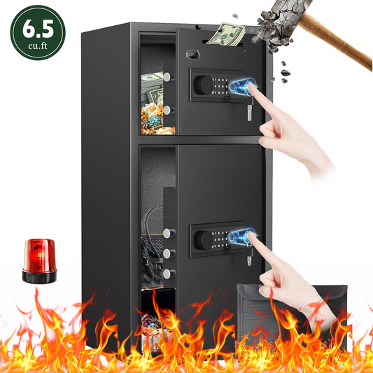 BM 6.5 Cuft Large Biometric Fingerprint Safe Fireproof Waterproof, Anti-Theft Money Safe Box with Deposit Slot & Dual Alarm System, Backlit Keypad Security Document Safe for Home Office Hotel