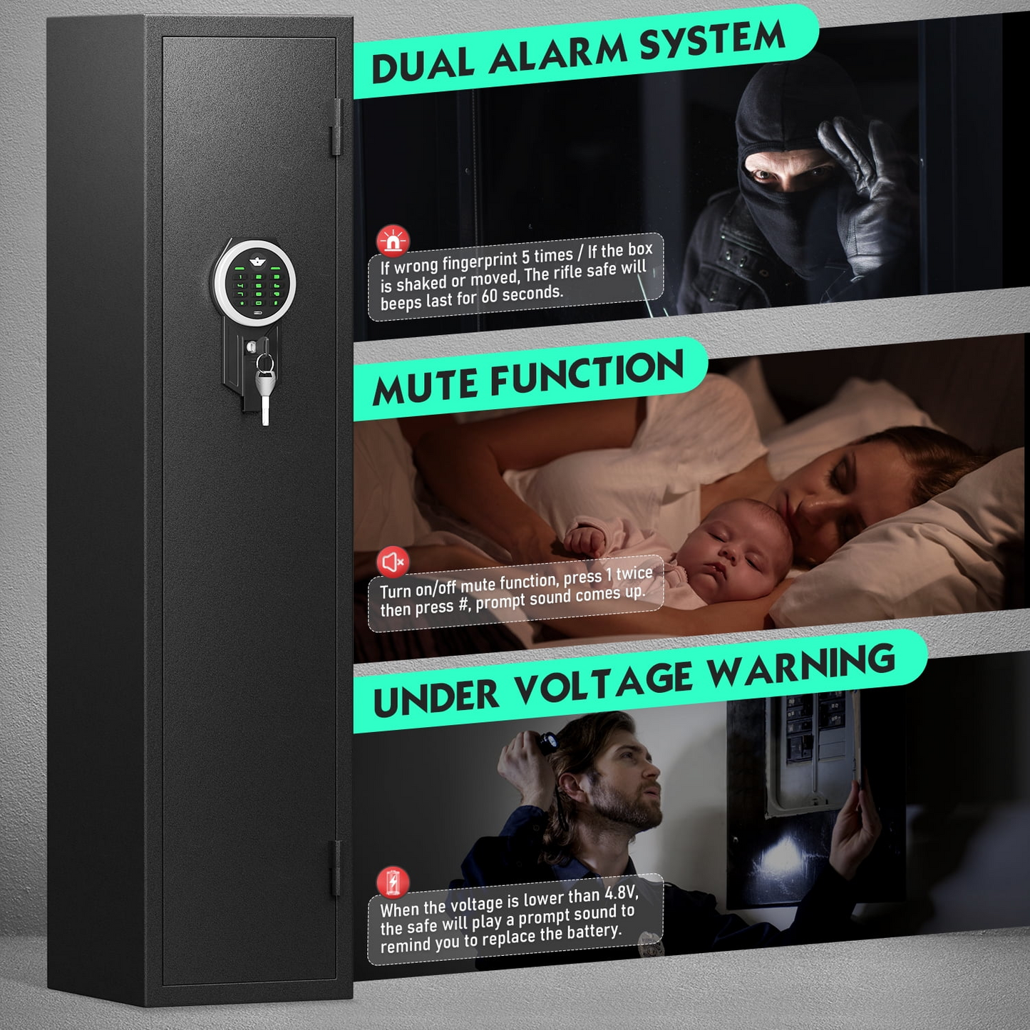 Riflevault 3-5 Gun Safe for Shotguns and Pistols, Quick Access Gun Cabinets with Adjustable Gun Racks and Removable Shelf