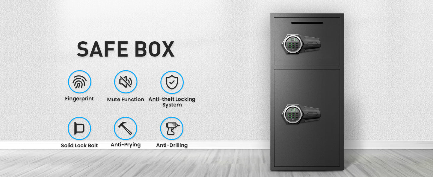 OME KL-65W 6.0 Cu ft Large Safe Box Fireproof Waterproof,with LED Light fire proof safe for home documents,Fingerprint password personal Safes with Deposit Slot & Dual Alarm System