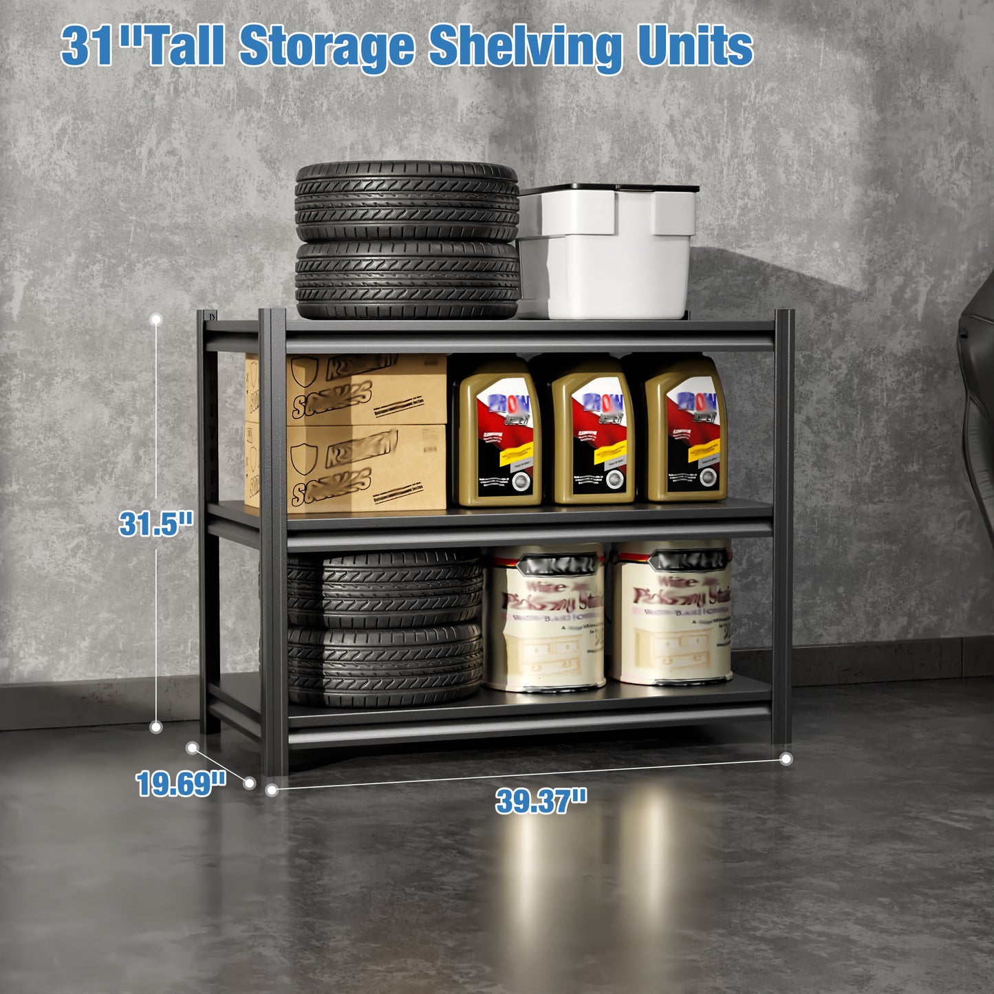 Garage Shelving Units and Storage,Deep Heavy Duty Metal Shelving Adjustable 3-Tier Shelves, 1200lbs Garage Storage Shelves,Shelving Rack Industrial Shelving Tool Shelf For Basement Metro