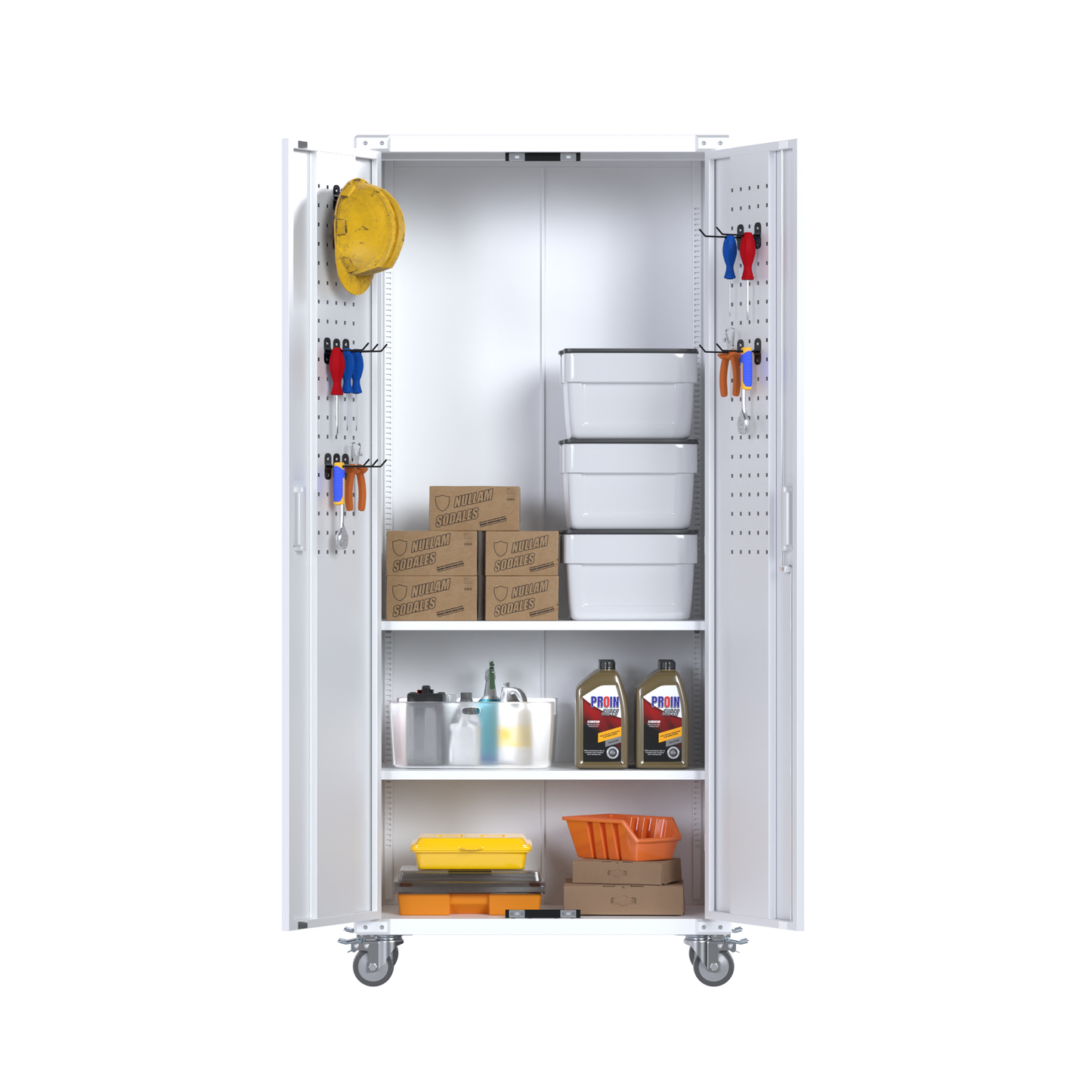 Metal Garage Cabinets with Wheels, 72" Rolling Storage Cabinet with Pegboards and Shelves, Tall Tool Cabinet with Locking Doors for Garage,Home Office,Warehouse(White)