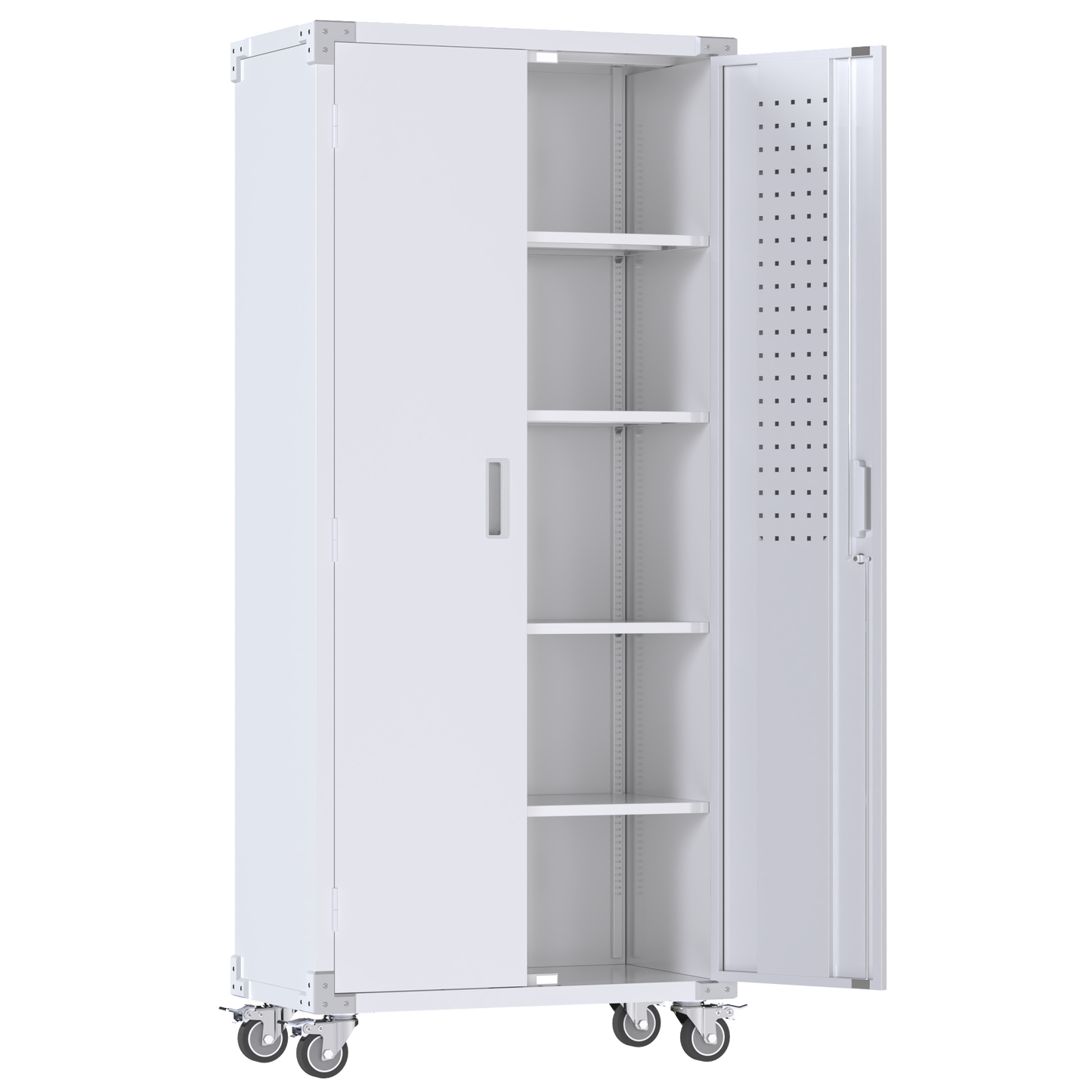 Metal Garage Cabinets with Wheels, 72" Rolling Storage Cabinet with Pegboards and Shelves, Tall Tool Cabinet with Locking Doors for Garage,Home Office,Warehouse(White)