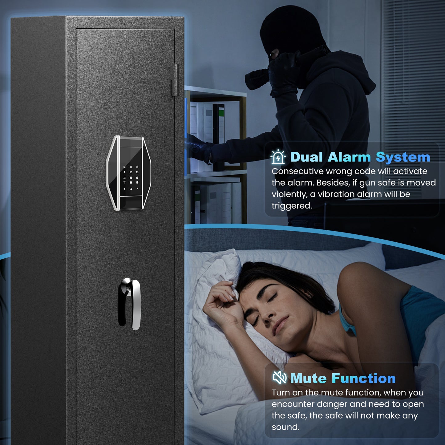 BM-G9-138D Fireproof Gun Safe, 5-8 Gun Safe for Home Pistols, 57" Heavy Duty Large Gun Safe for and Shotgun with LCD Keypad, 2 Removable Shelves
