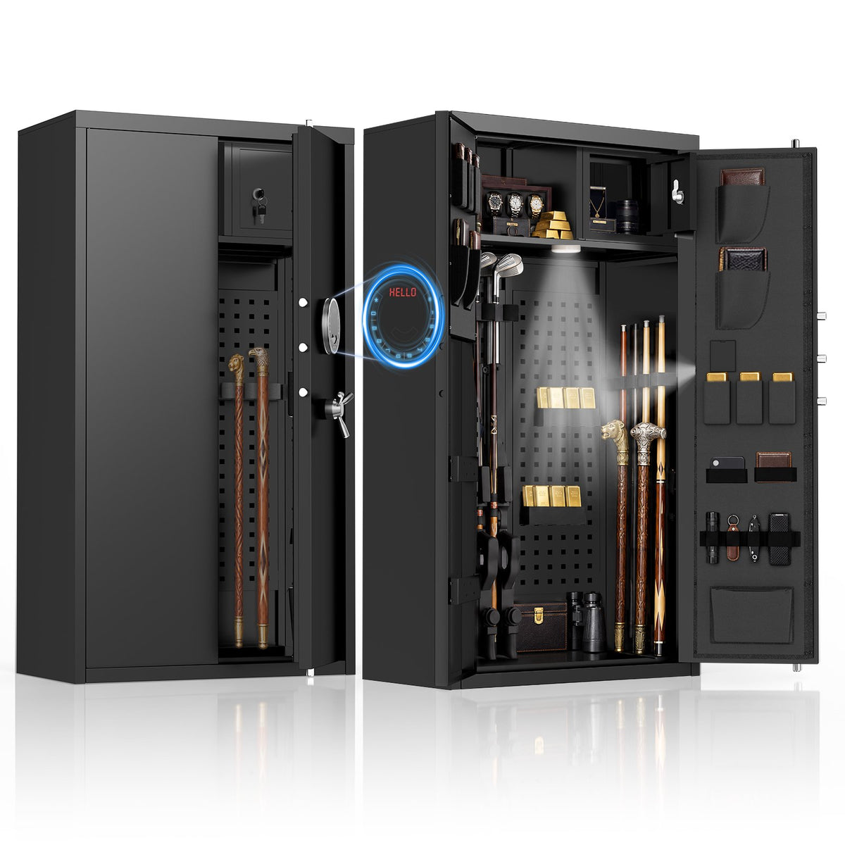 KAV-AKG7-140D 30-40 Large Unassembled Dual Door Gun Safe, 55" Digital Gun Cabinet with Inner Cabinet & 2 Pegboard,