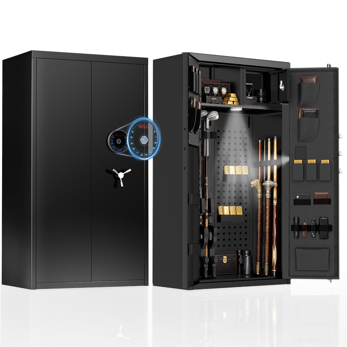 KAV-AKG7-140W 30-40 Large Unassembled Dual Door Gun Safe, 55" Fingerprint Gun Cabinet with Inner Cabinet & 2 Pegboard, Shotgun Safe with Backlit Keypad & Dual Alarm