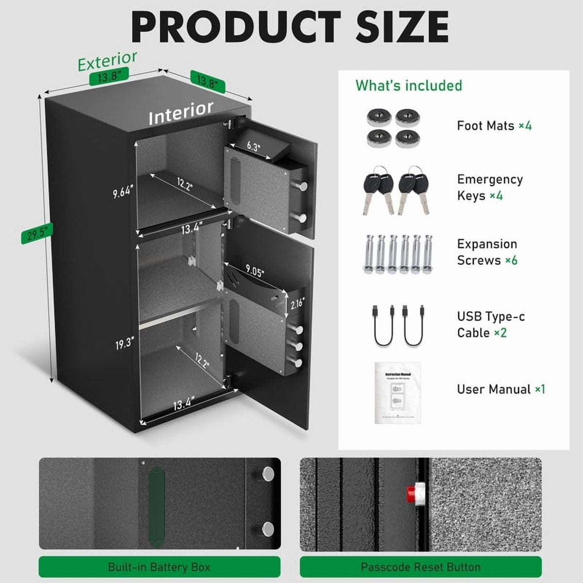 SDI-KM-75W 6.5 Cu ft Home Safe Box with Fingerprint & Backlit Keyboard, Biometric Safe with Removable & Adjustable Shelves, Money Safe with Deposit Slot for House, Office, Hotel